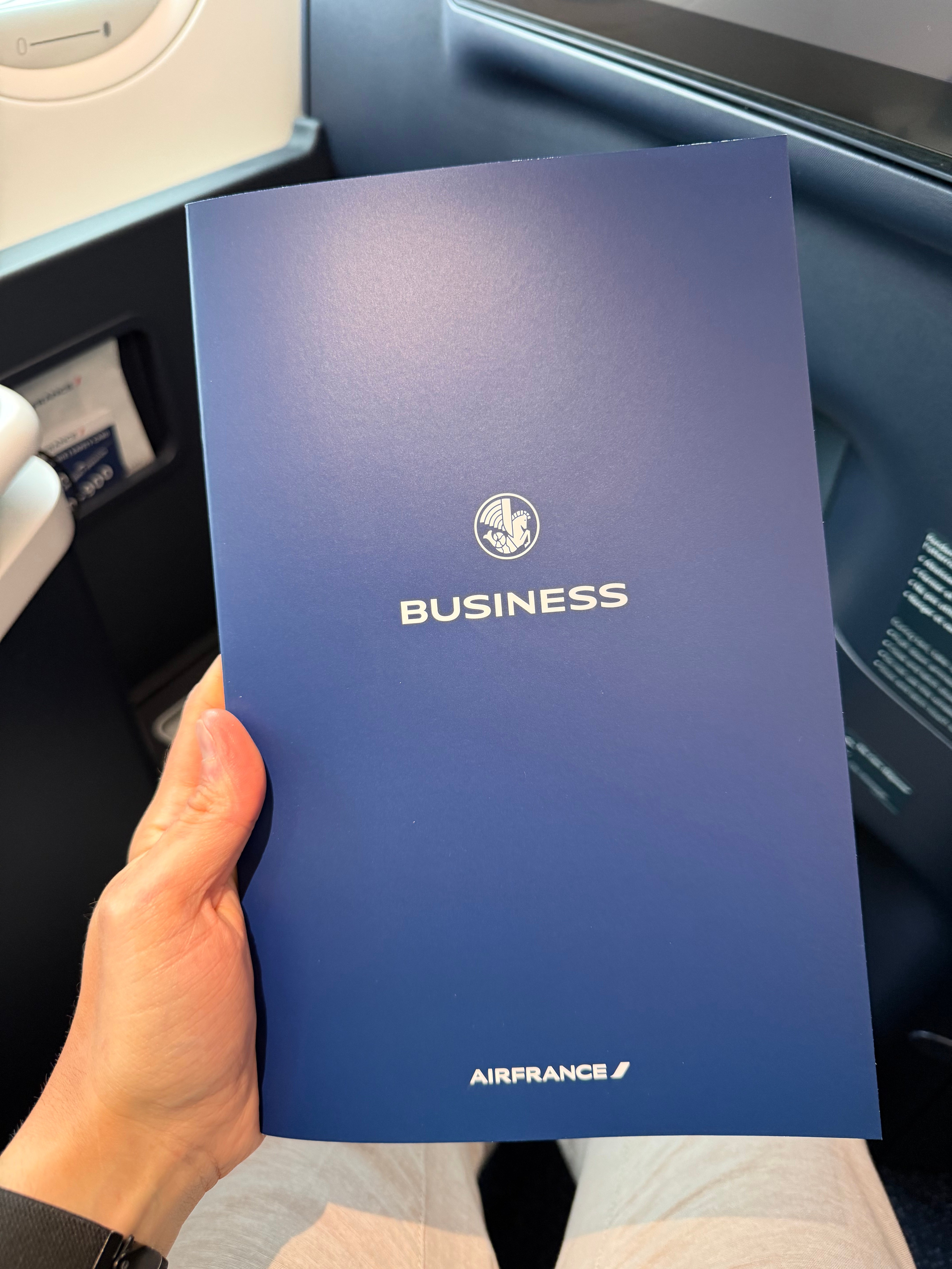 Business Class menu booklet at the seat.
