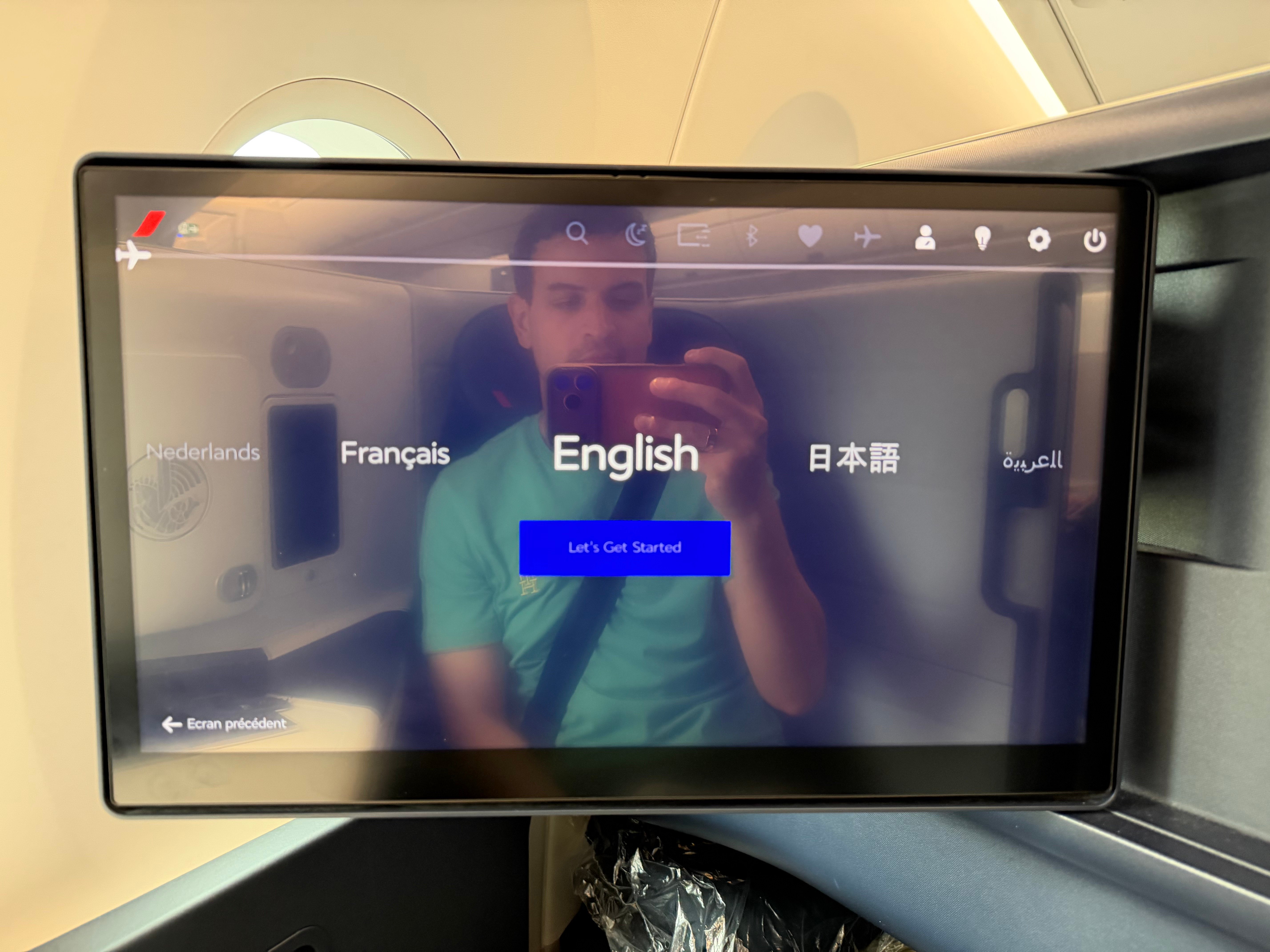 Language selection on the entertainment screen.