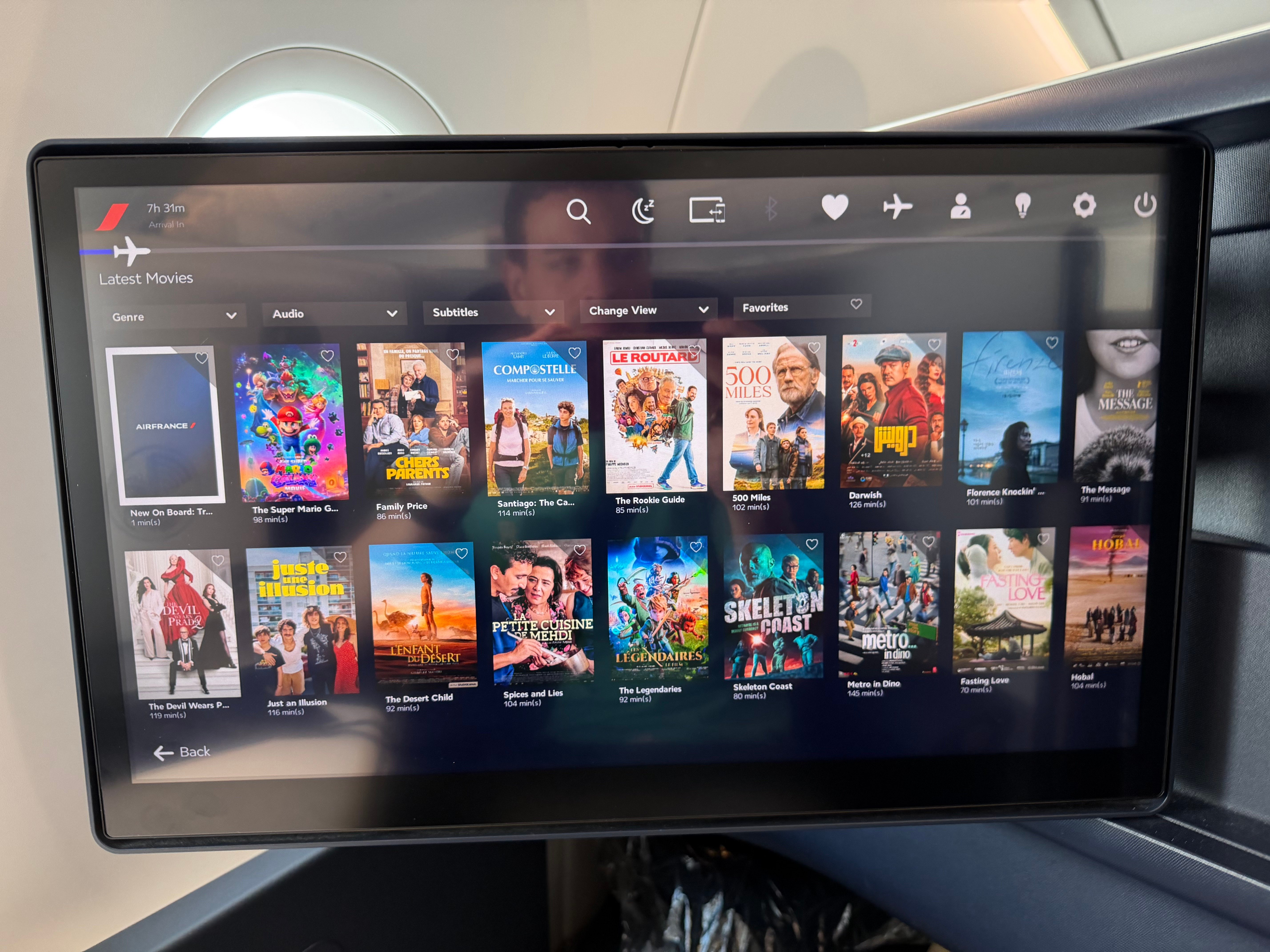 Movie selection on the Air France entertainment system.