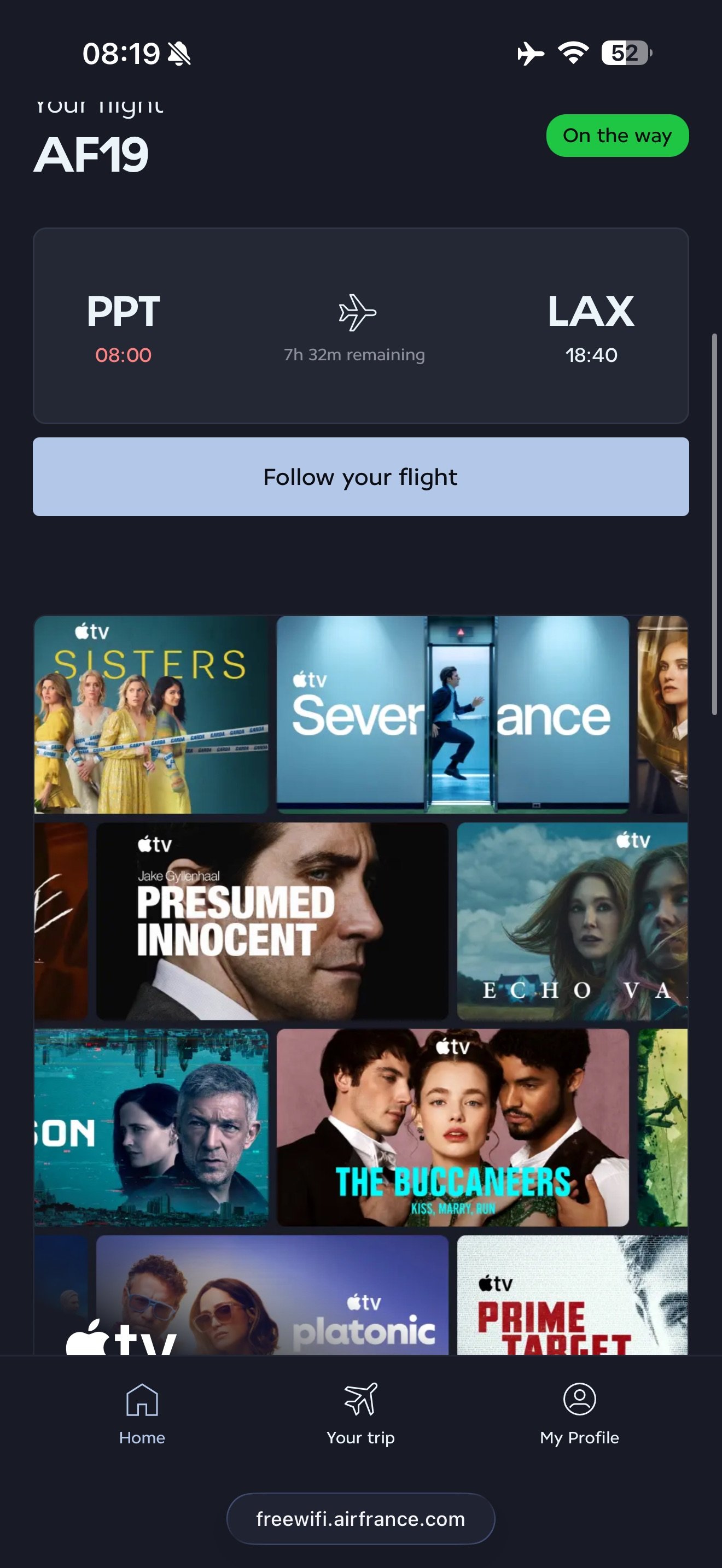 Entertainment and flight information in the WiFi portal.