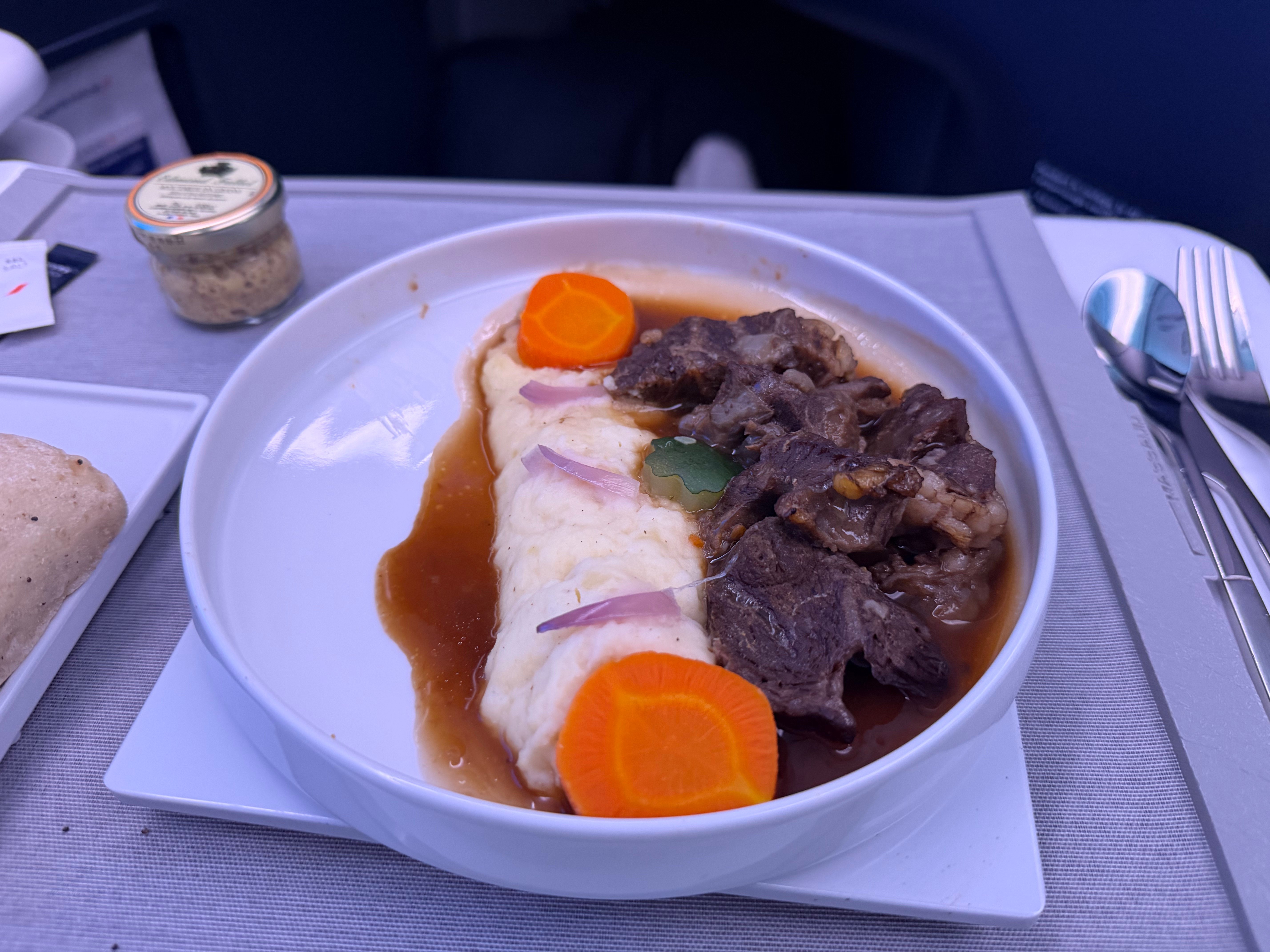 Close view of the beef main course.