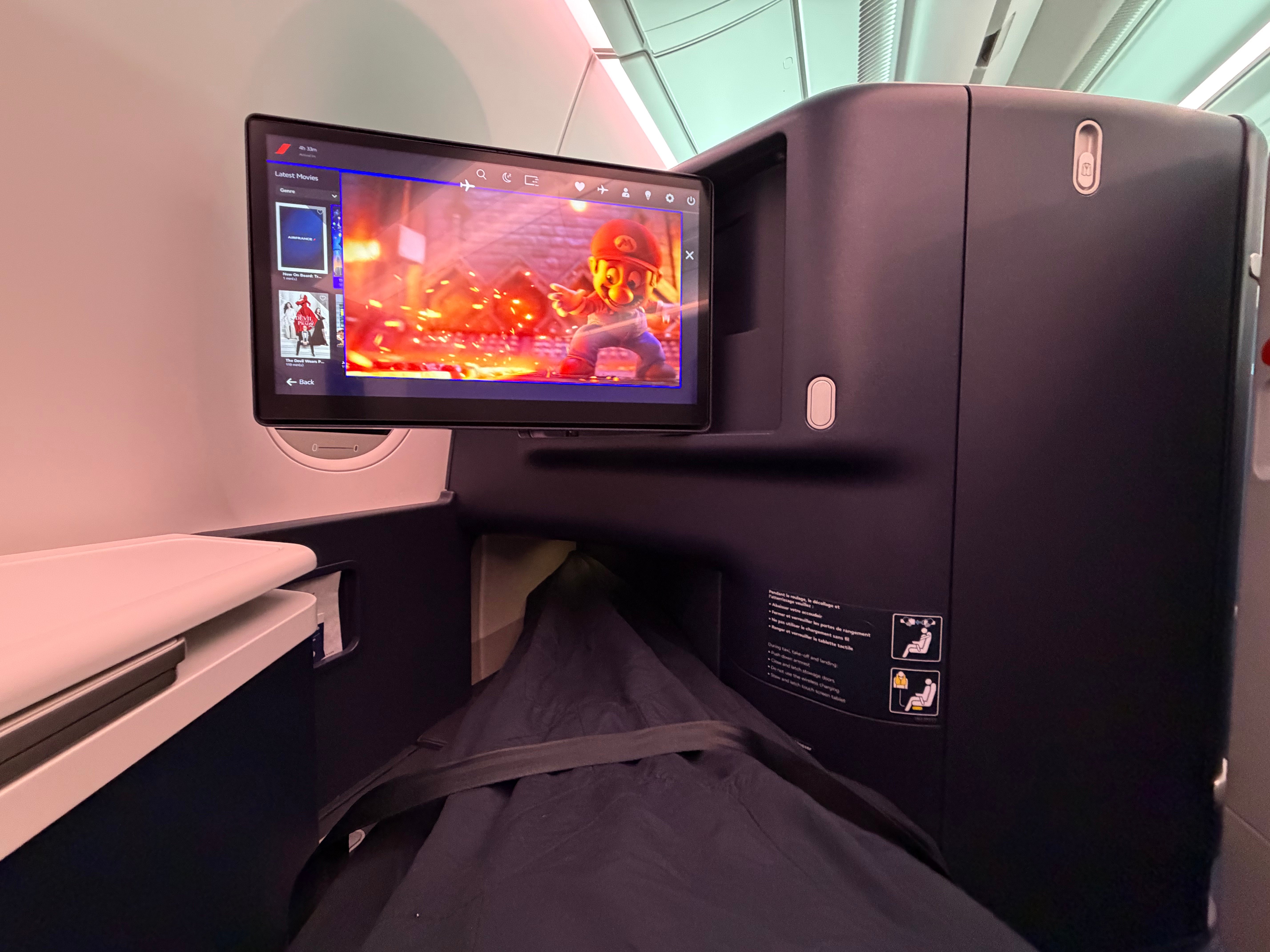 View of the screen and footwell while lying down.
