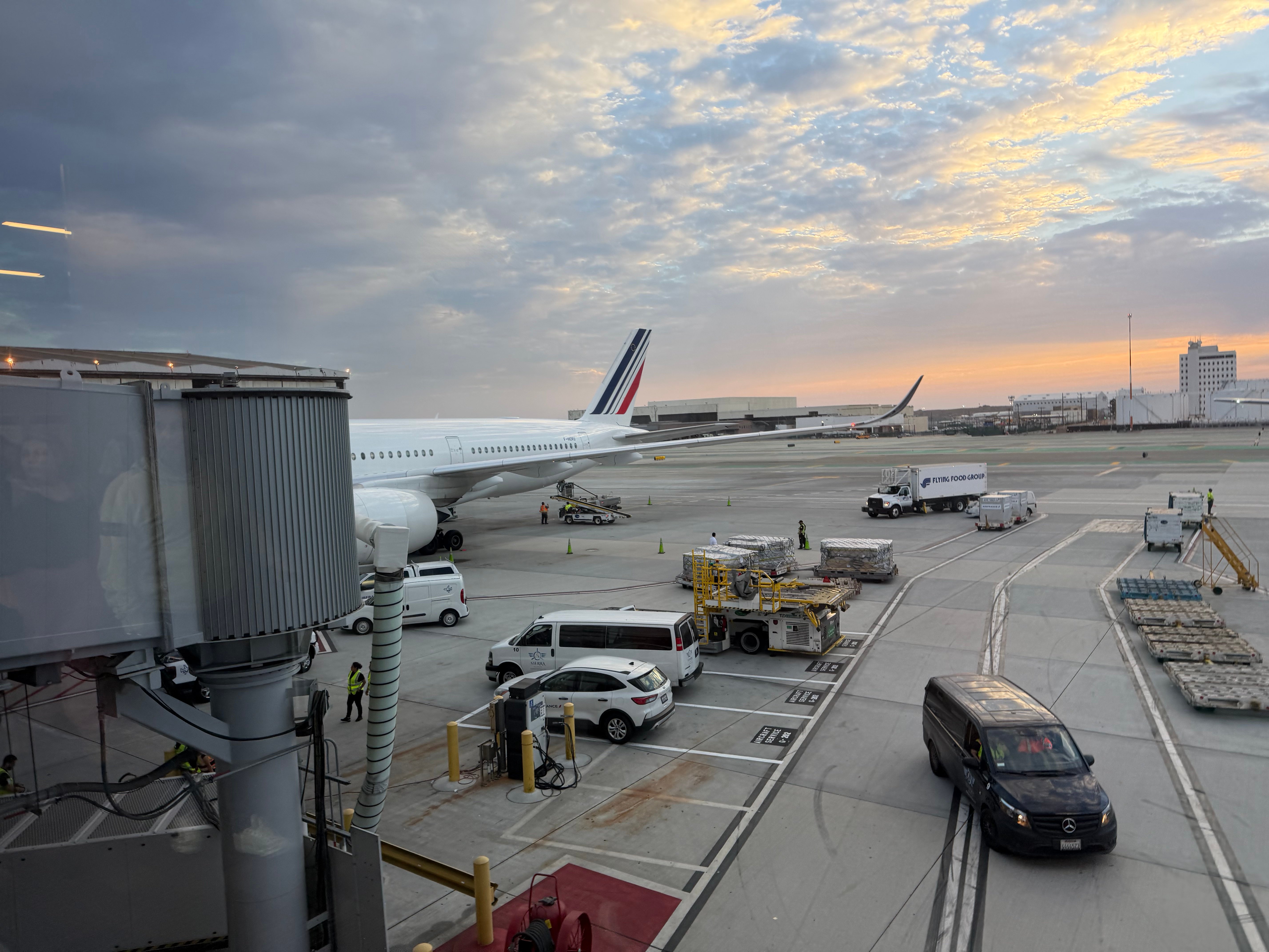 Air France A350 parked at the gate in Los Angeles.
