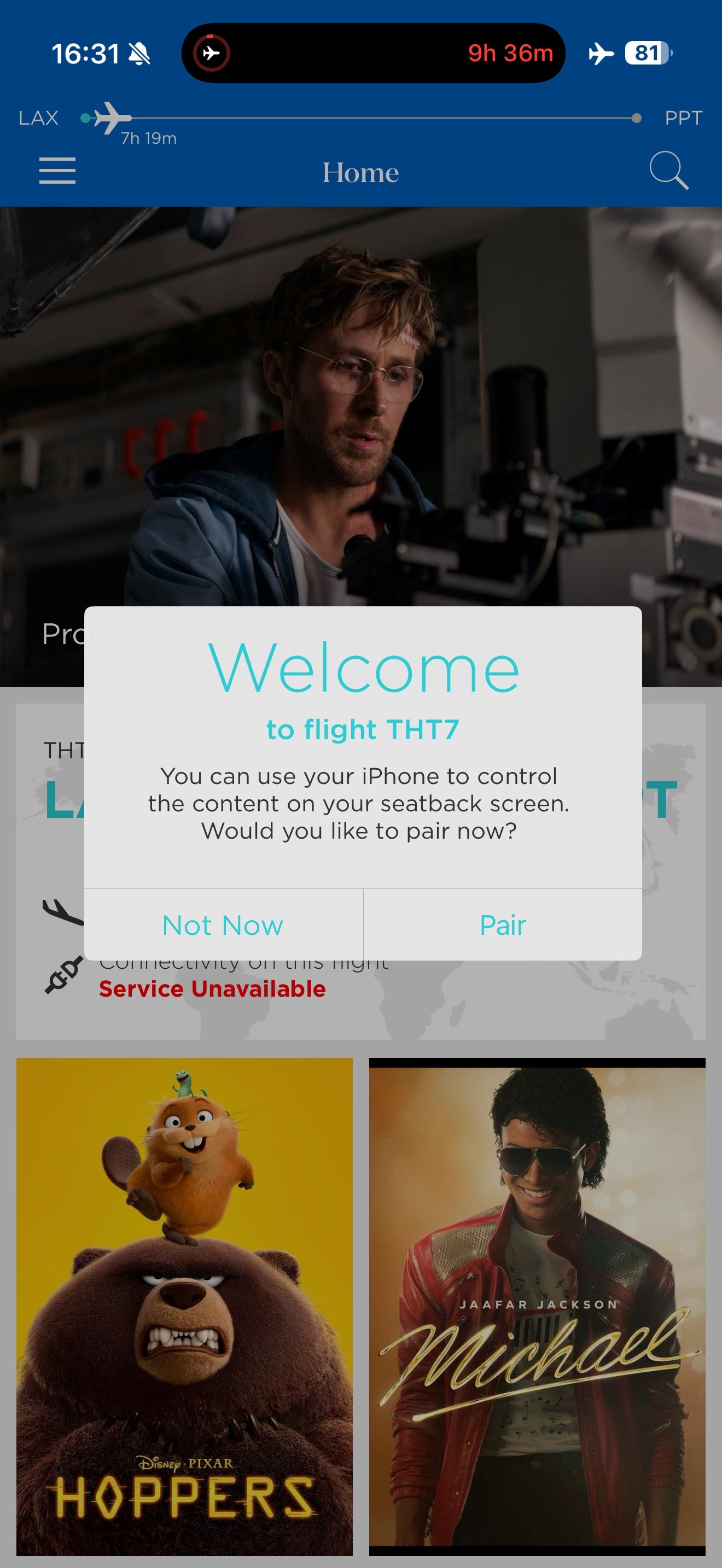 Welcome message in the Air Tahiti Nui entertainment app.