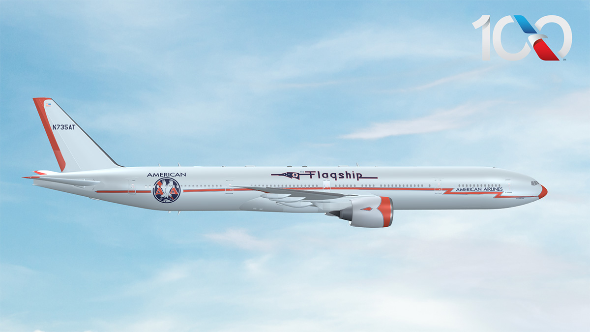American Airlines Boeing 777-300 in special centennial Flagship DFW livery