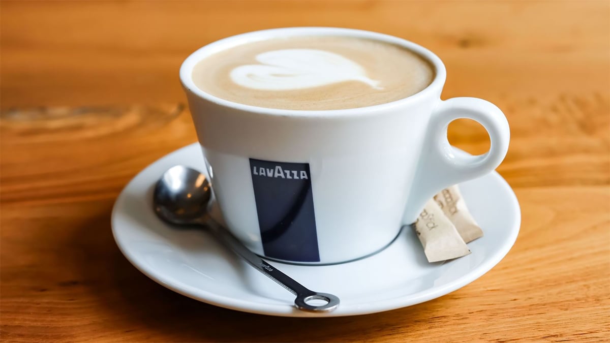 Cup of Lavazza coffee served on American Airlines flight