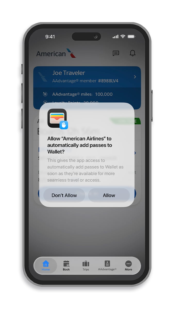 American Airlines mobile app boarding pass features