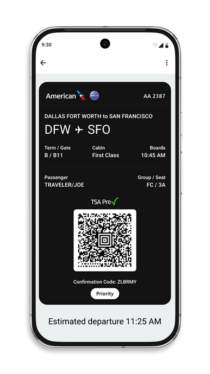 Apple Wallet and Google Wallet boarding passes for American Airlines