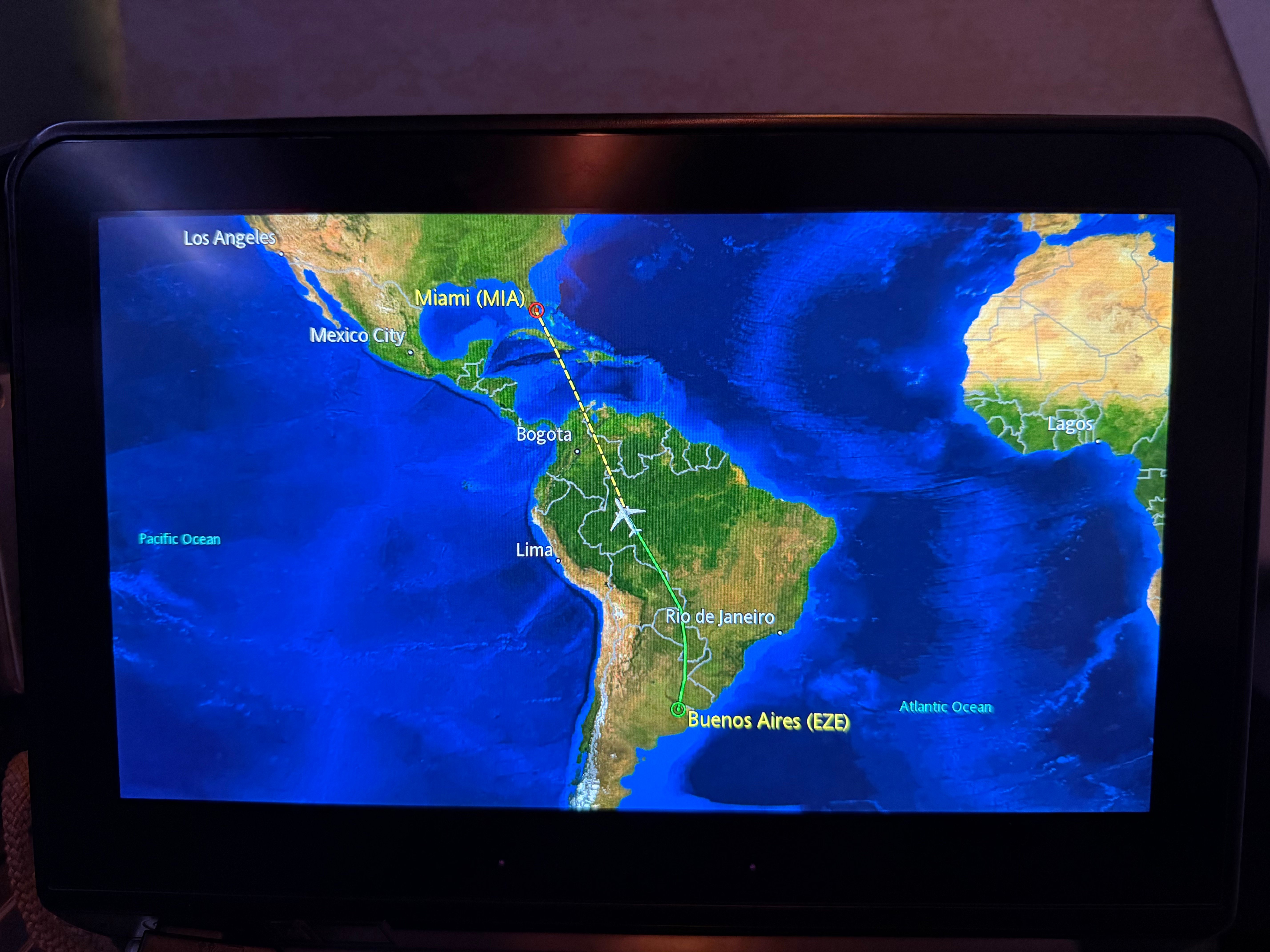 Moving map during the daytime flight from Buenos Aires to Miami.