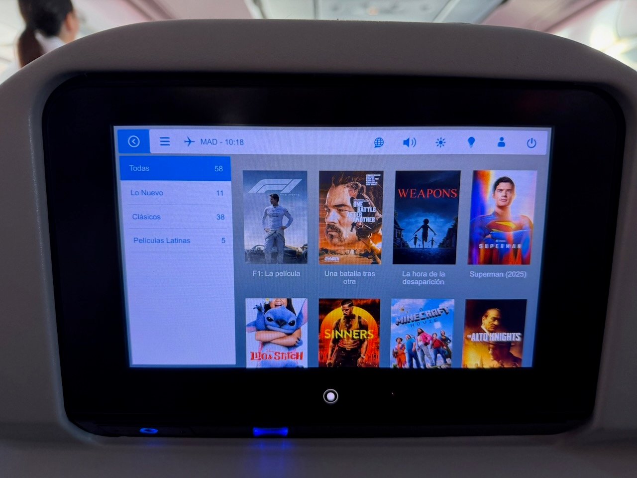 Movie library on the Aerolíneas Argentinas A330 in-flight entertainment system.