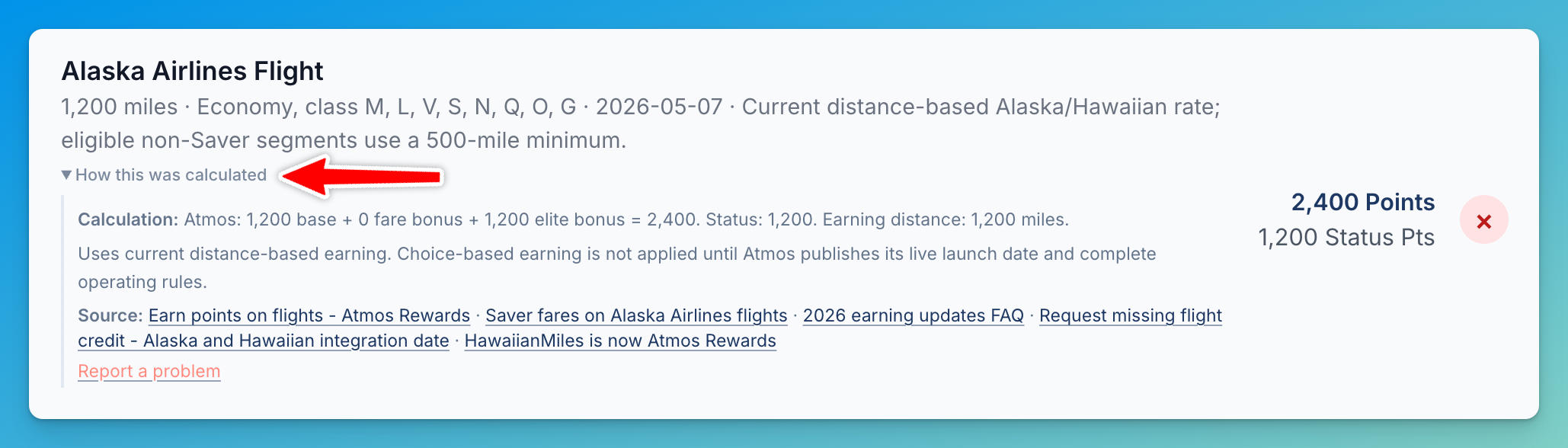 Atmos Rewards calculator result with its formula, explanation and official source.