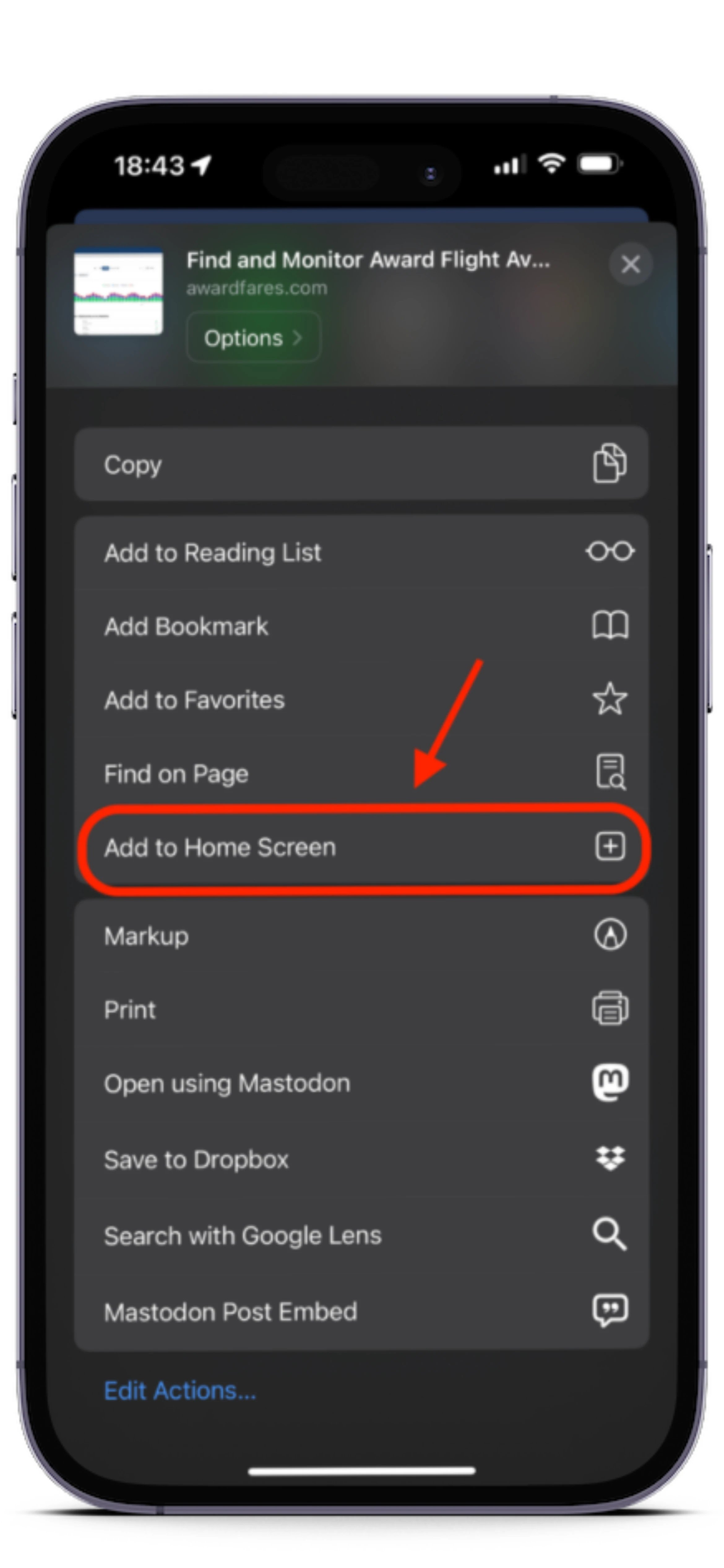 Install AwardFares on iPhone (Step 3).