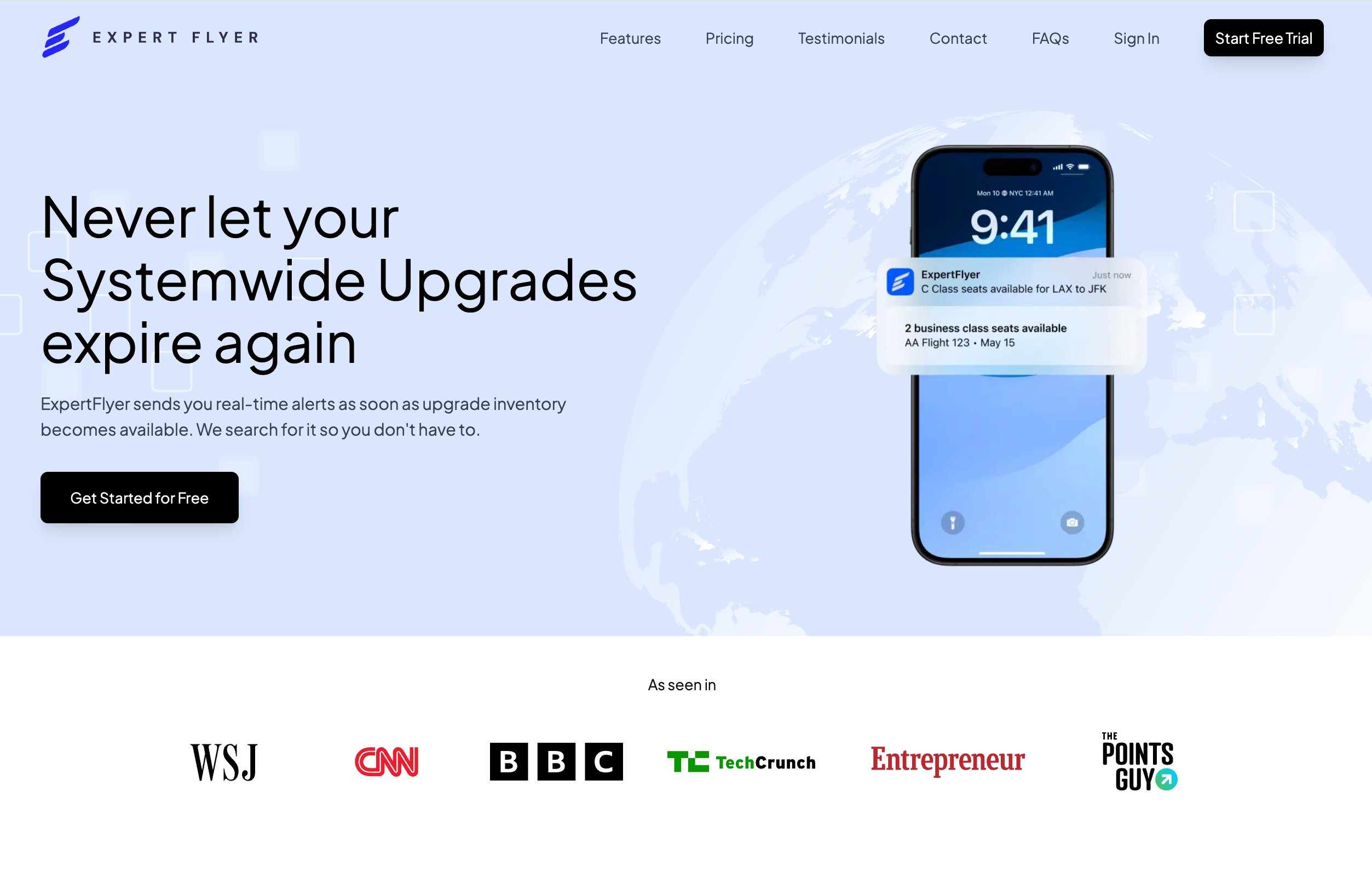 ExpertFlyer Homepage in 2025.