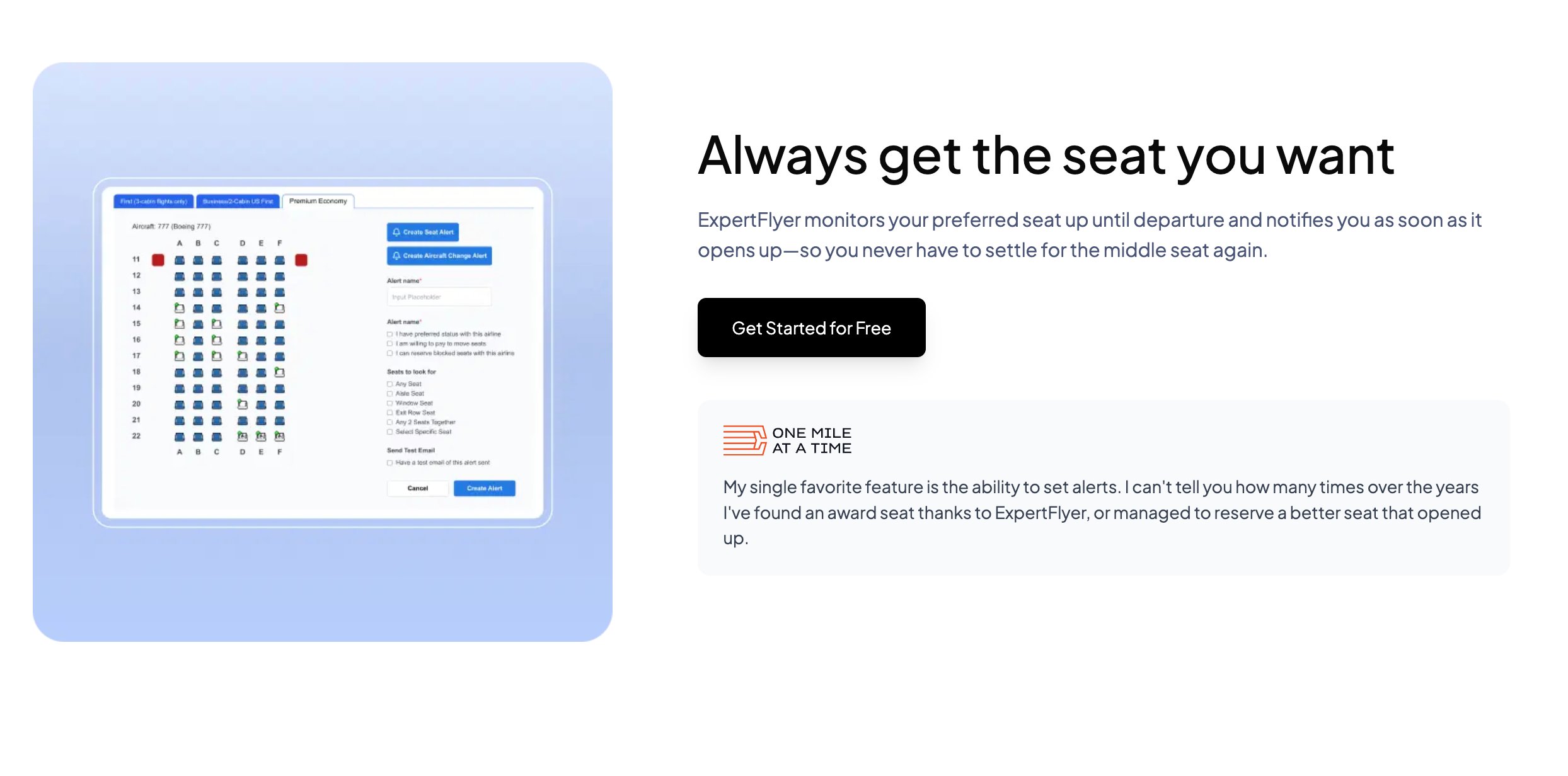 Setting a seat alert on ExpertFlyer.