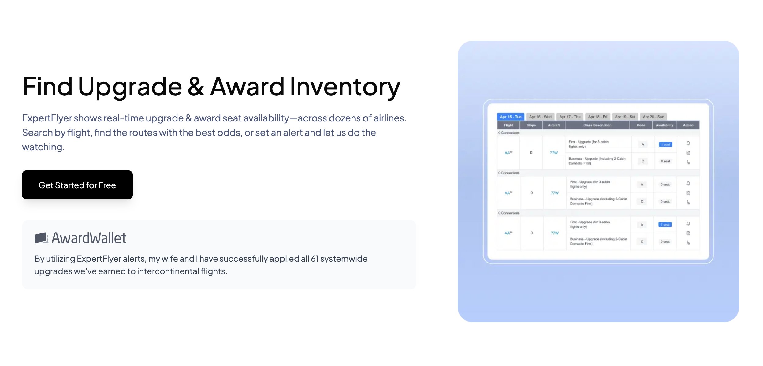 Finding upgrade inventory on ExpertFlyer.
