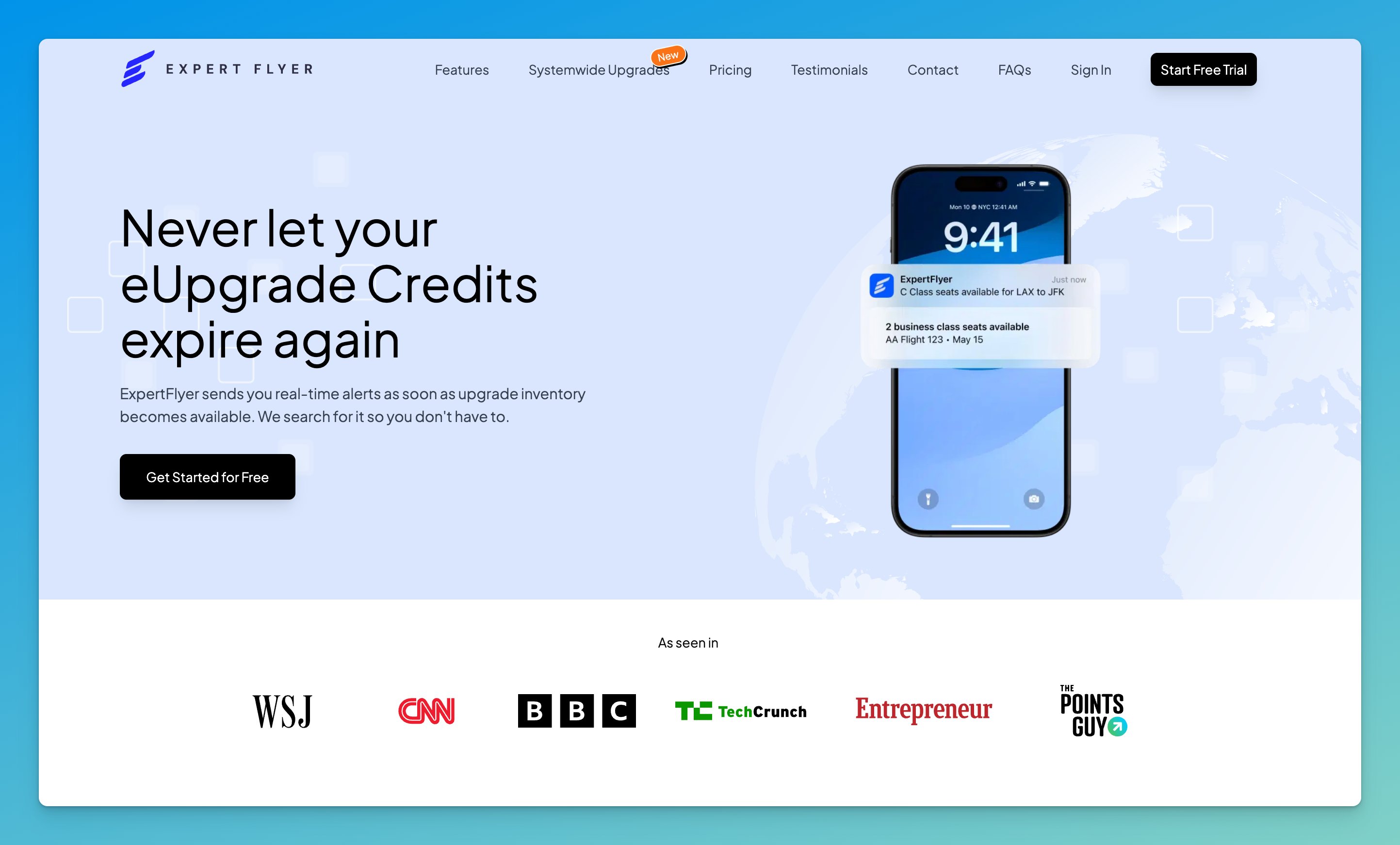 ExpertFlyer Homepage.