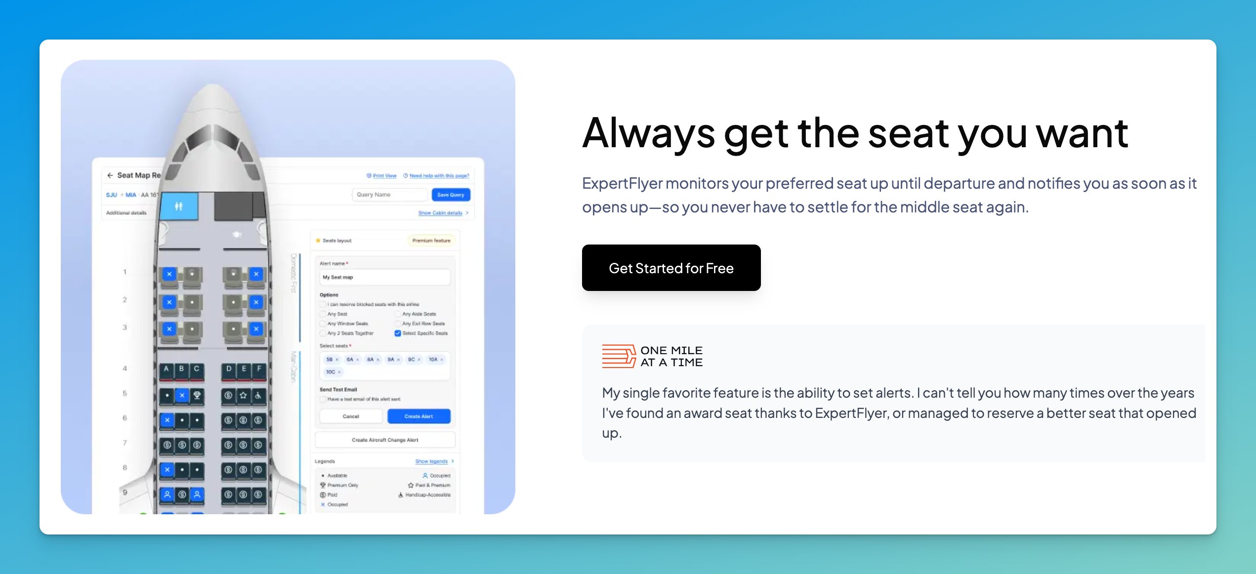 Setting a seat alert on ExpertFlyer.