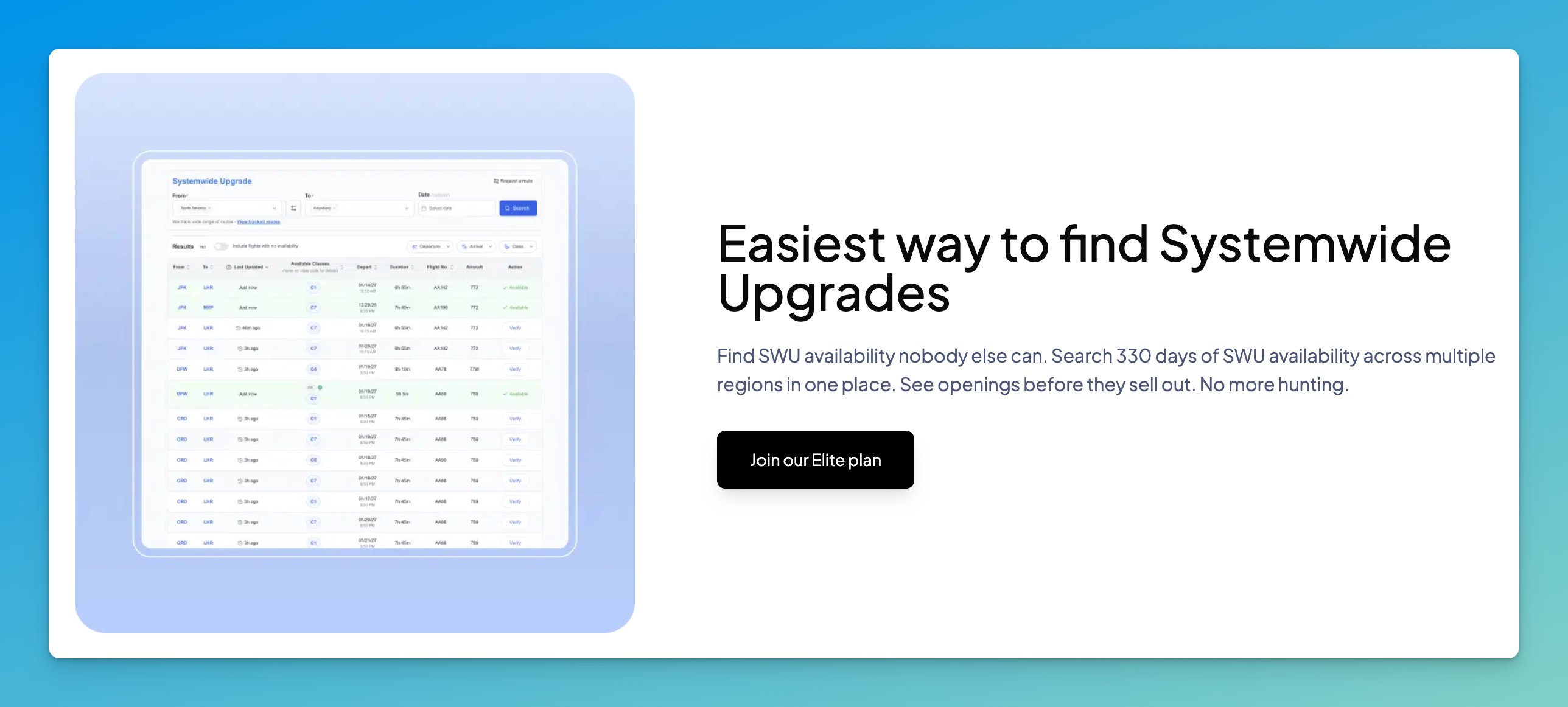 Finding upgrade inventory on ExpertFlyer.