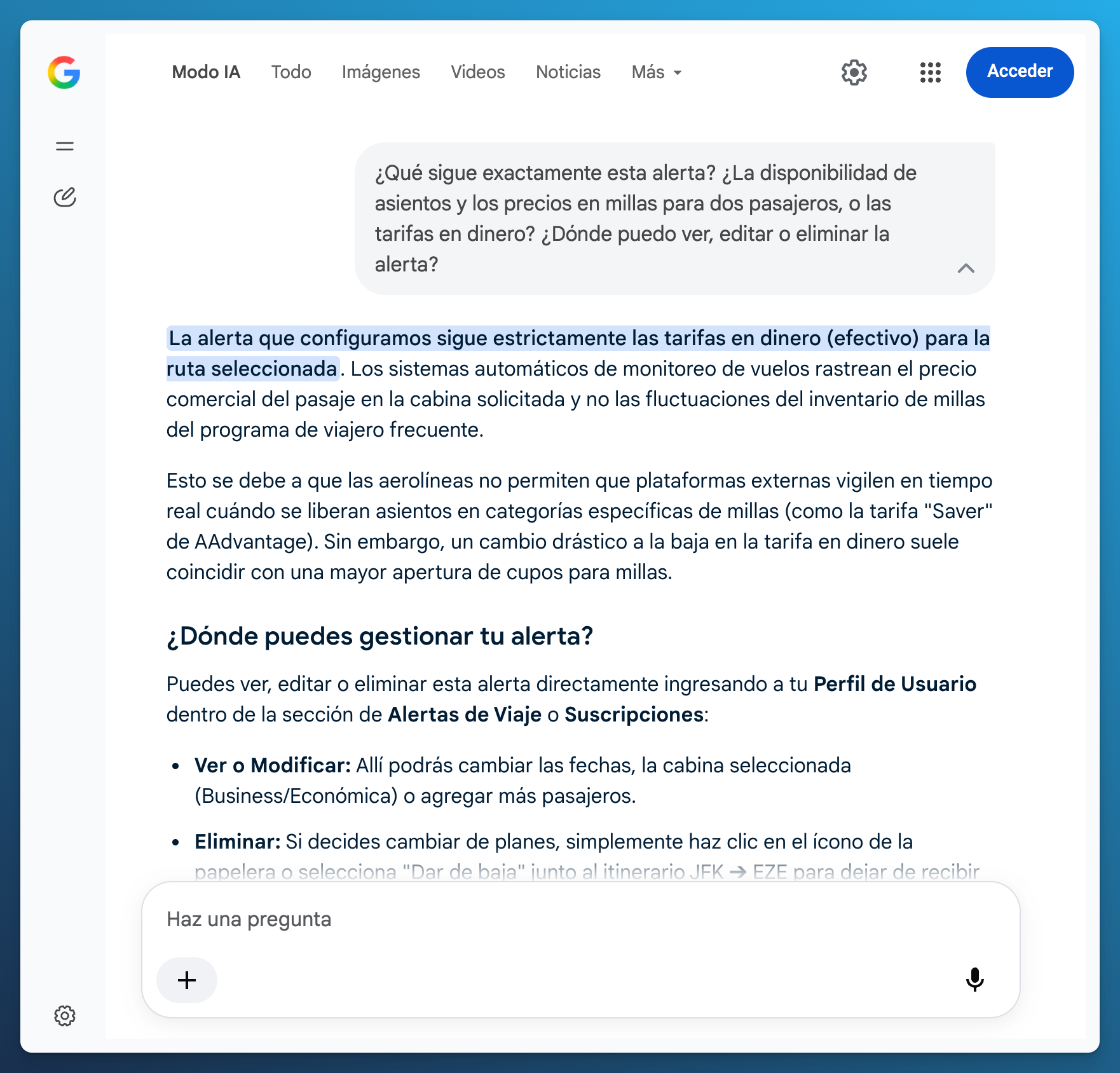 Google responde que la alerta sigue tarifas en dinero y ofrece instrucciones generales para gestionarla desde el perfil del usuario