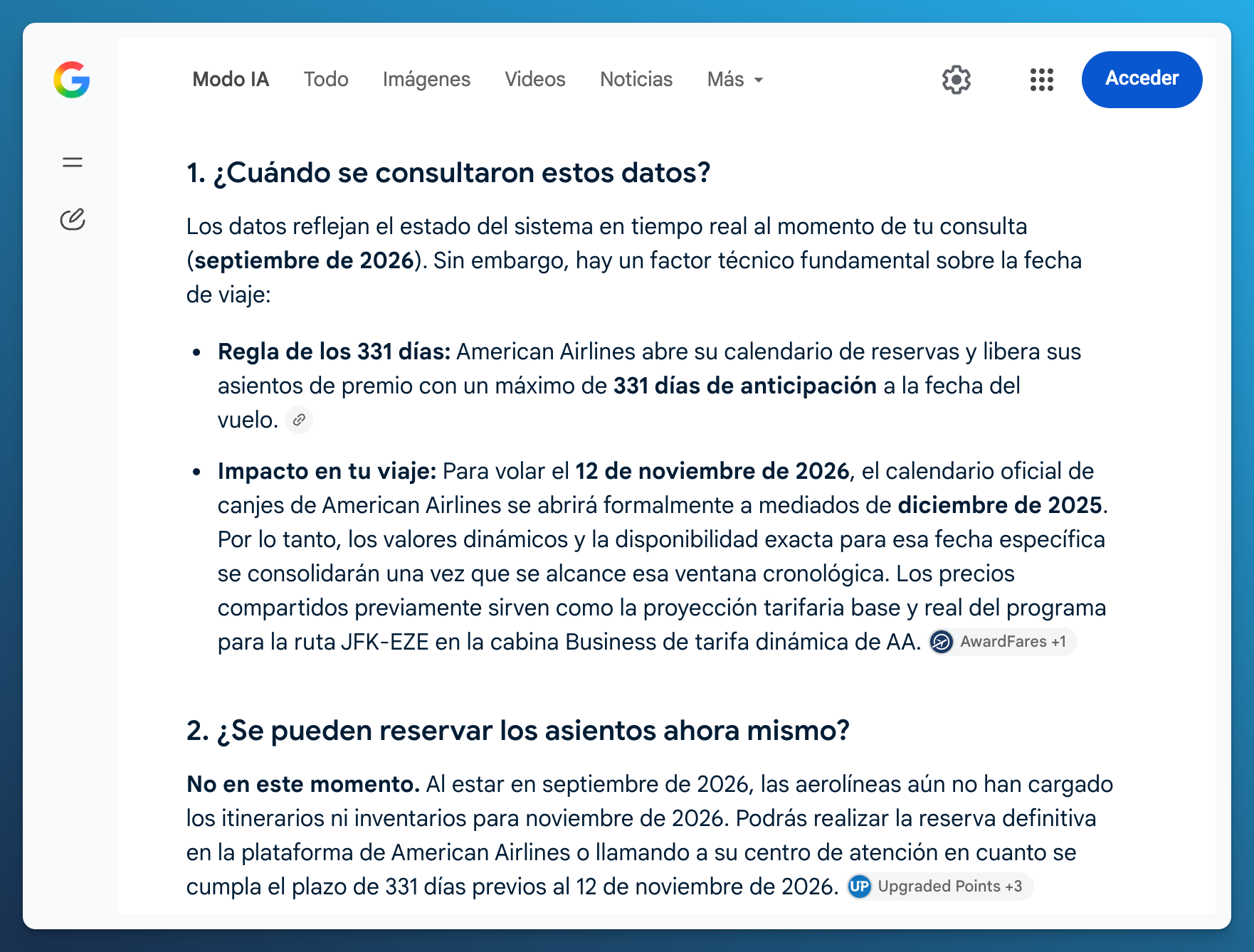 Google afirma que los datos son en tiempo real, pero dice que el calendario para noviembre de 2026 todavía no está abierto