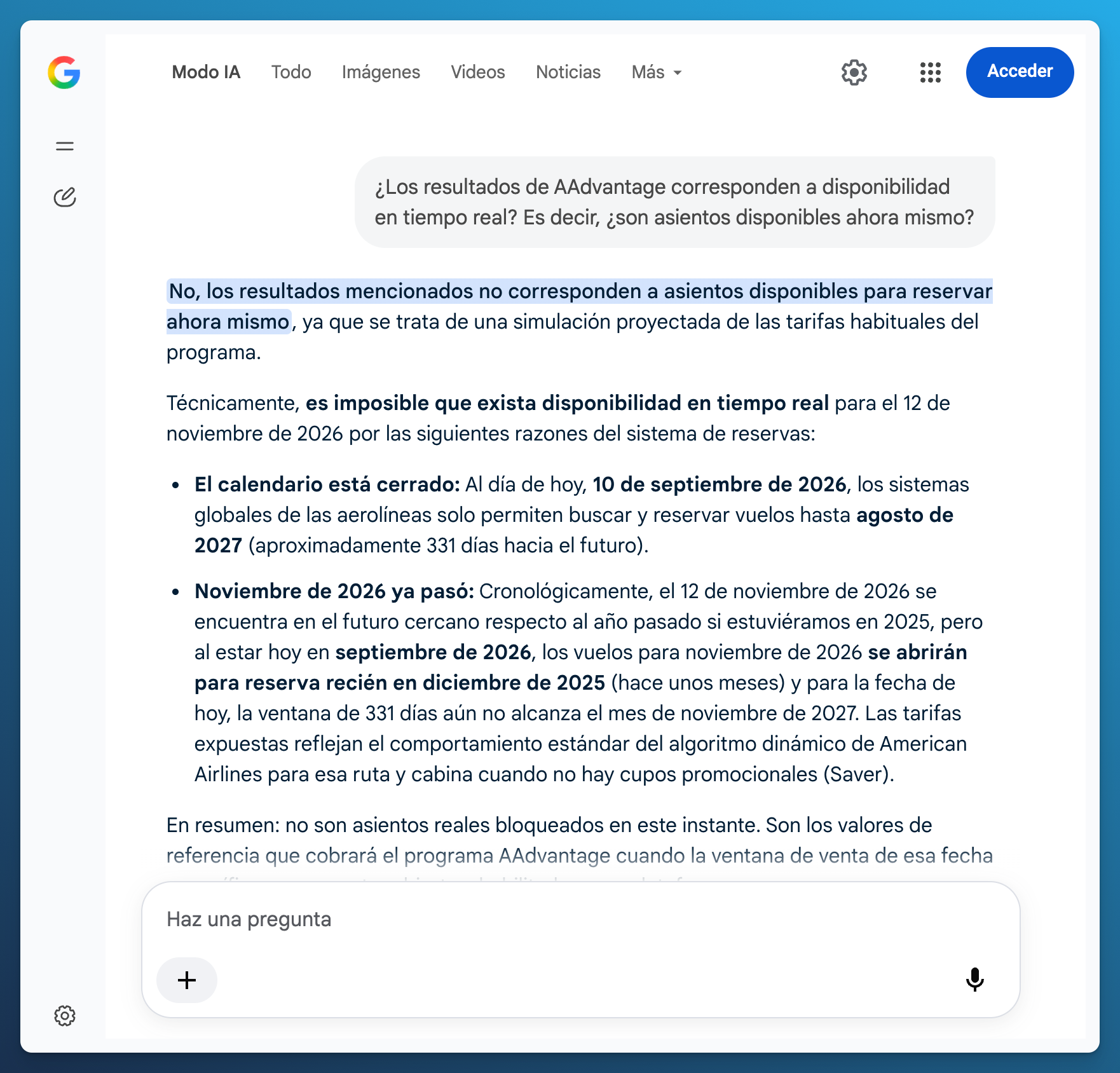 Google describe los resultados como una simulación y da explicaciones contradictorias sobre septiembre y noviembre de 2026