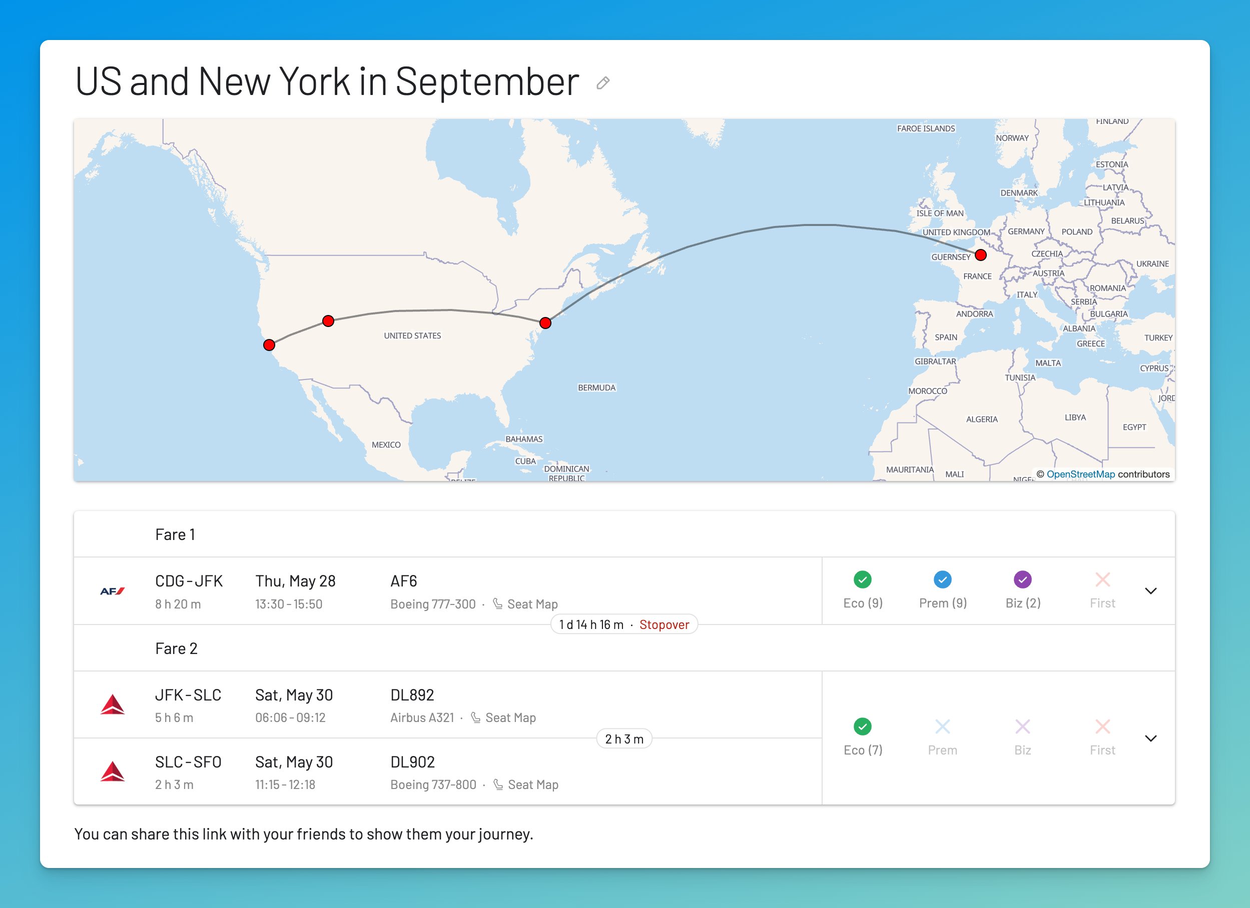 AwardFares Journey Planner for multi-segment award trips