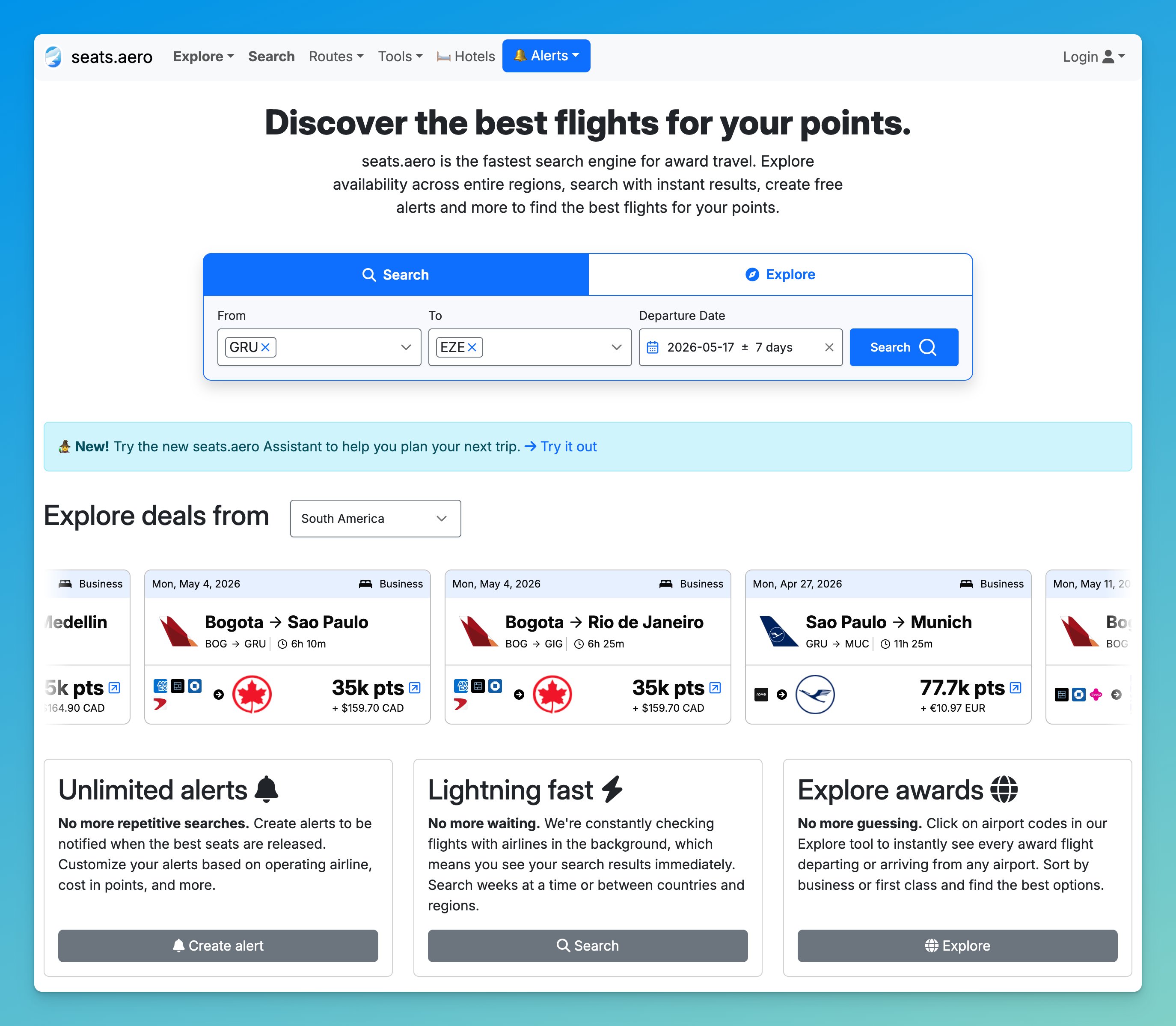 Seats.aero Home Page