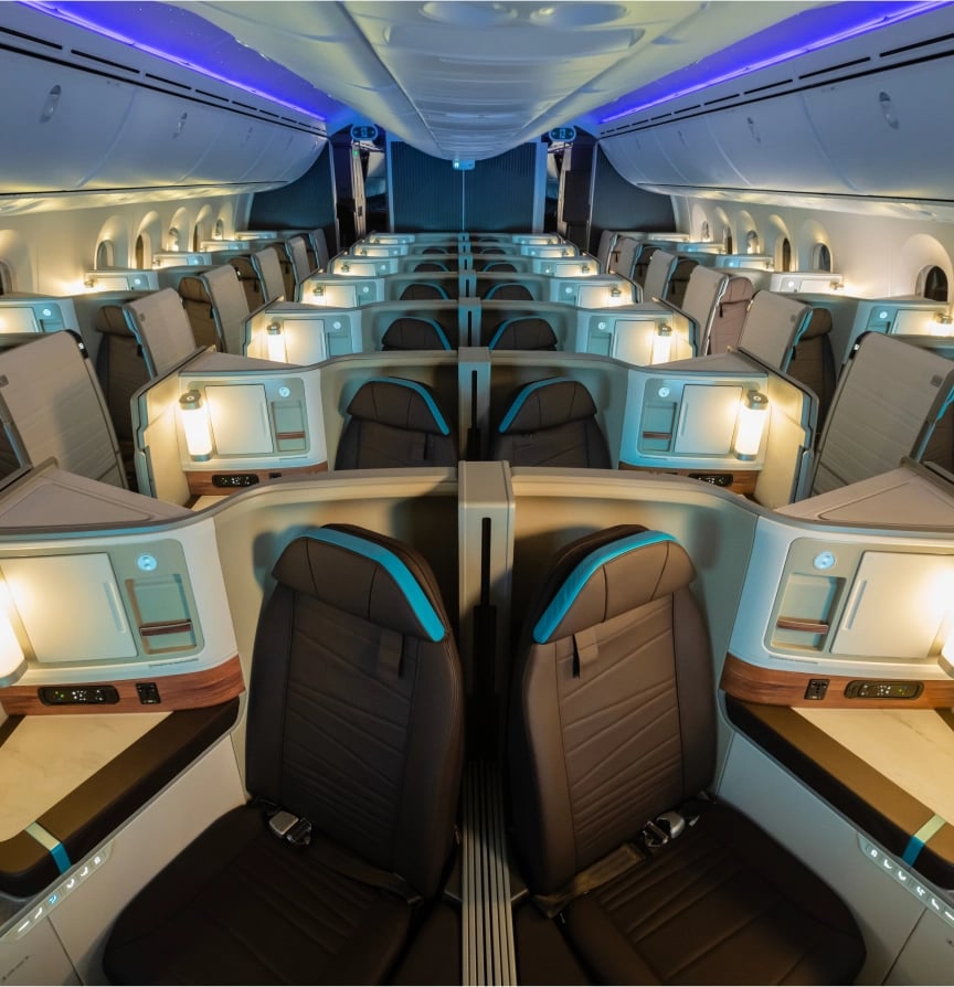 Hawaiian Airlines 787 business-class cabin used by Alaska (interim)