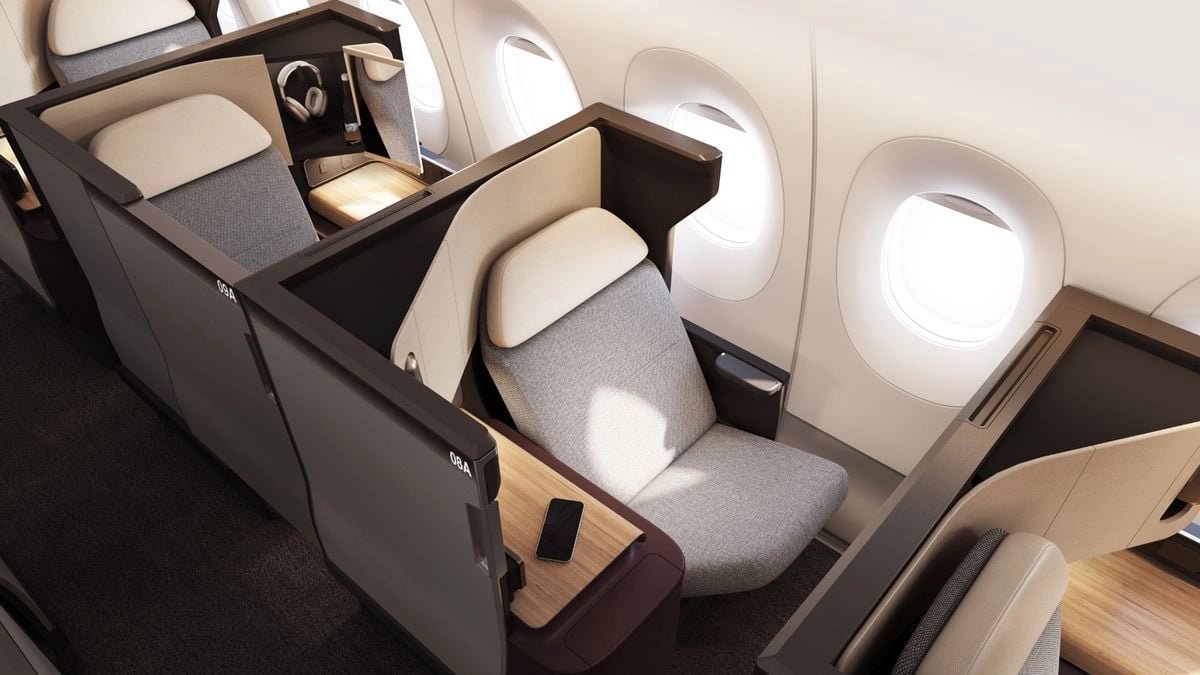 A render of the Qantas Project Sunrise Business Class suite.
