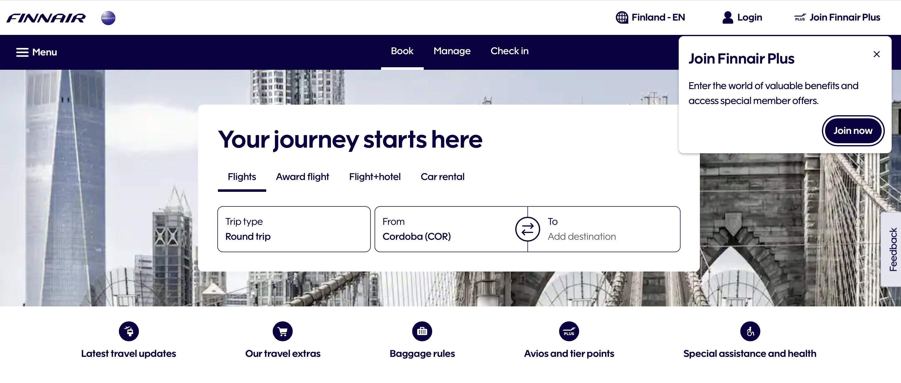 Finnair Homepage.