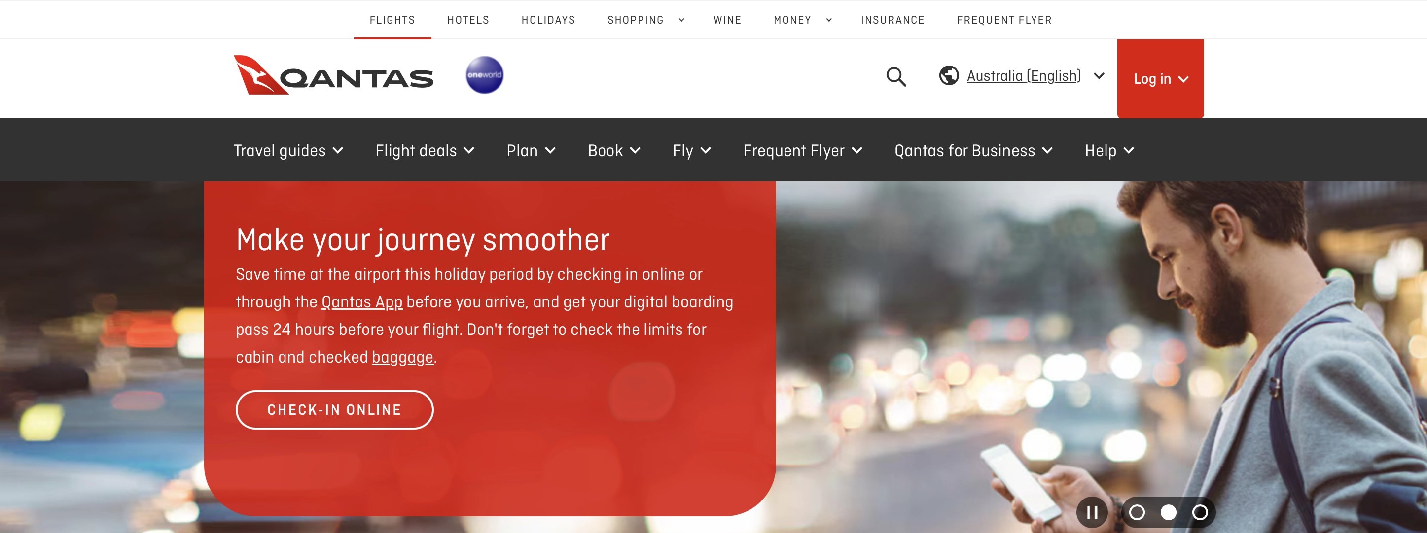 Qantas Homepage.