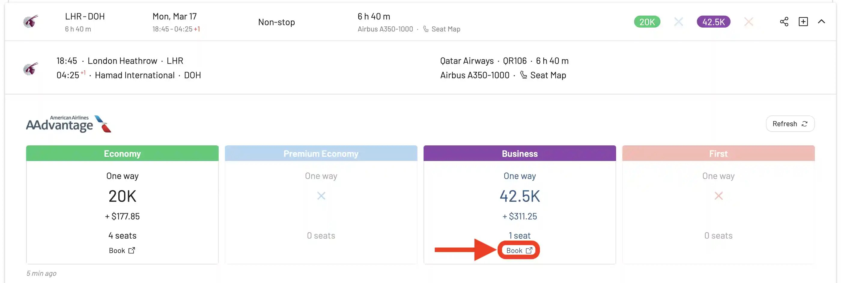 AwardFares te redirige al sitio de American Airlines para reservar vuelos con millas AAdvantage.