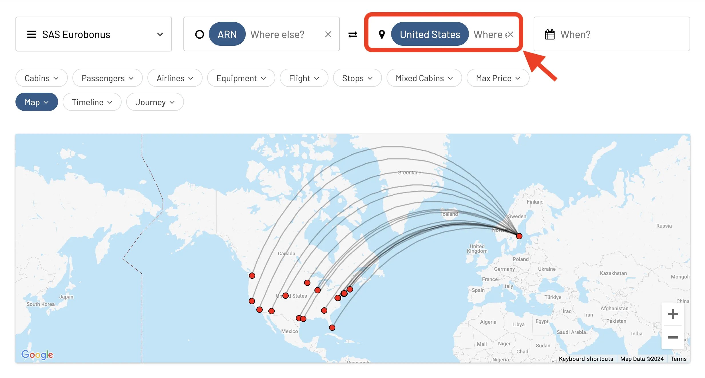 Broad award flight search using AwardFares.