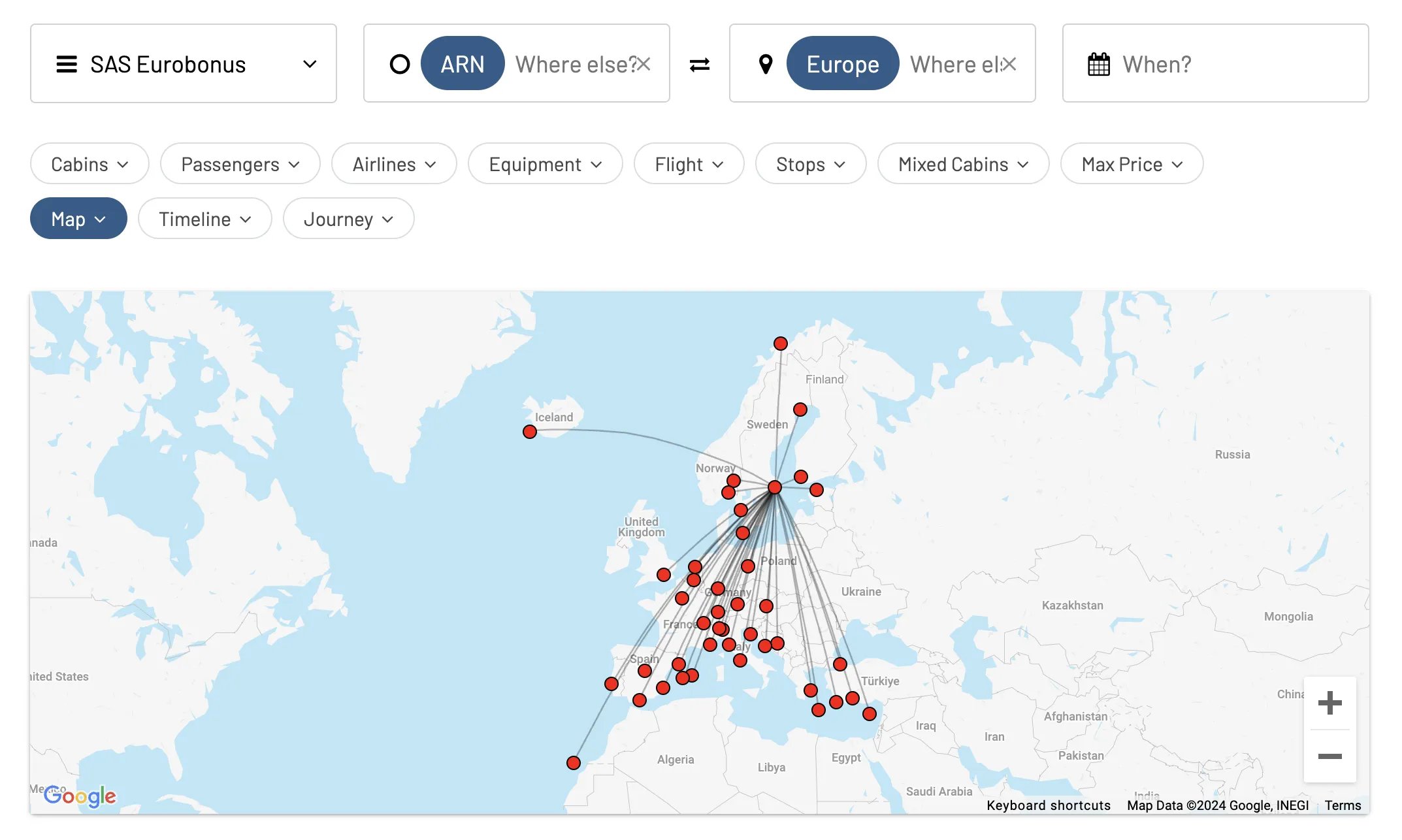 Award Flights from Stockholm to Europe with SAS EuroBonus points.