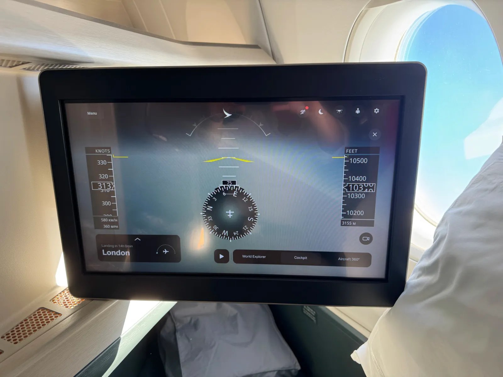 A350 IFE showing cockpit camera view