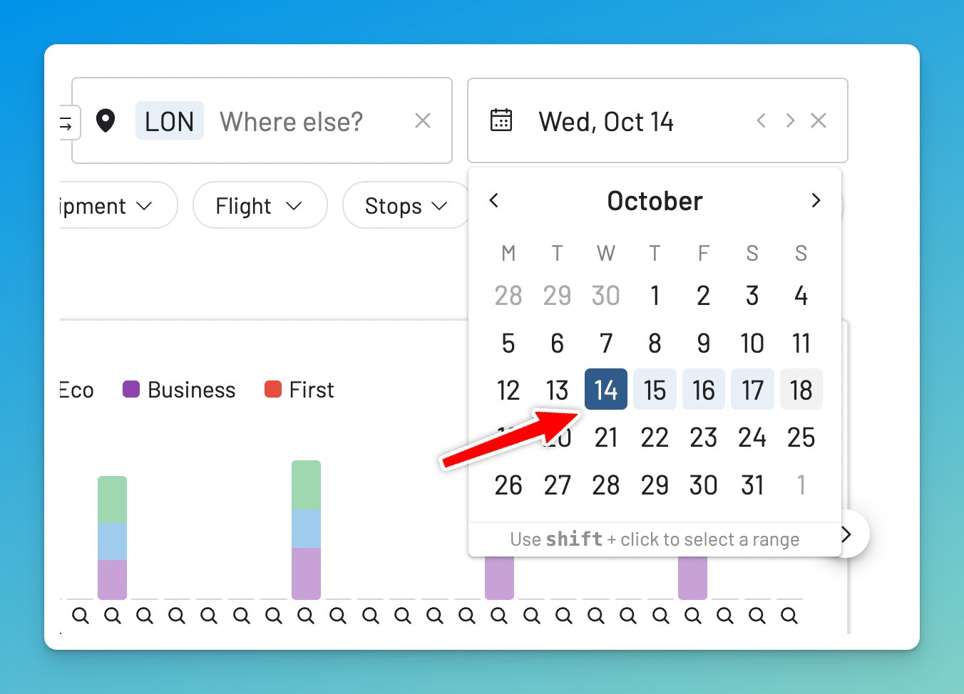Select specific dates or use the Timeline View in AwardFares.