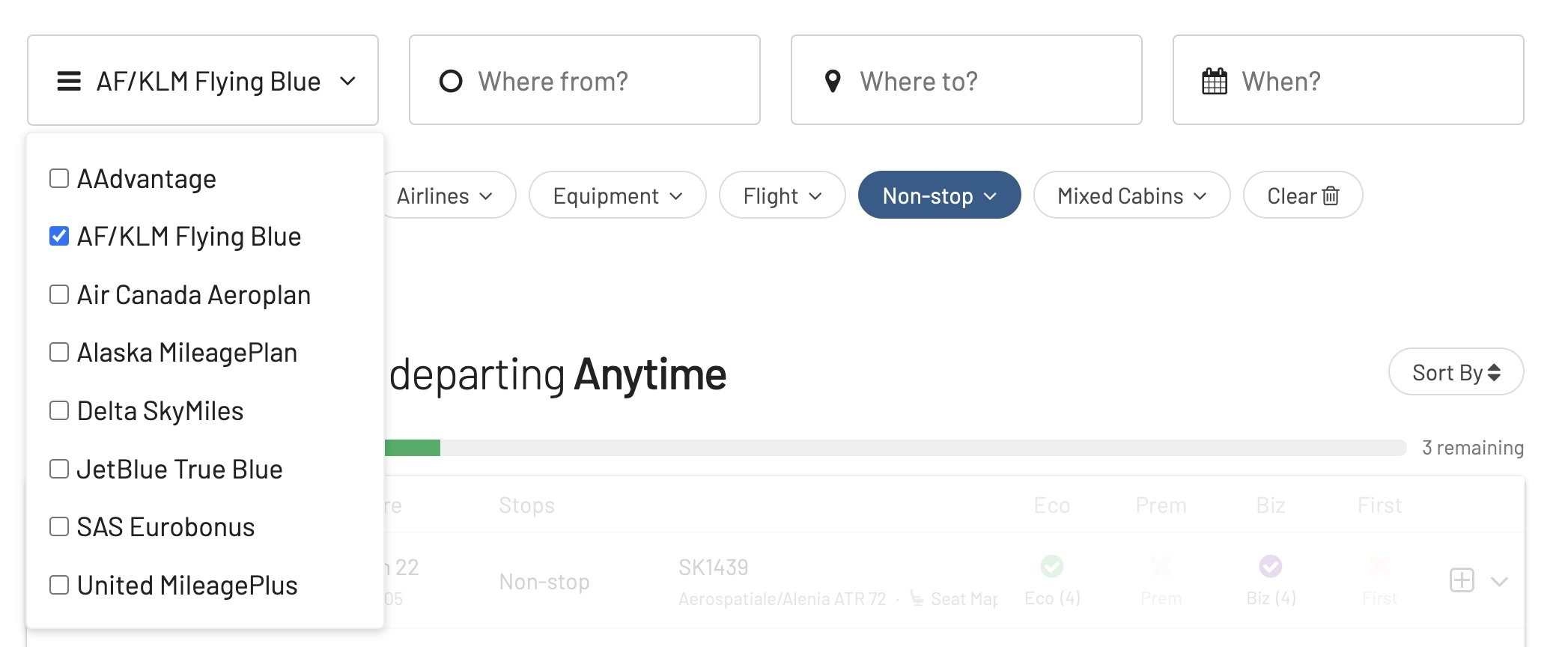 Select Frequent Flyer Program in AwardFares.