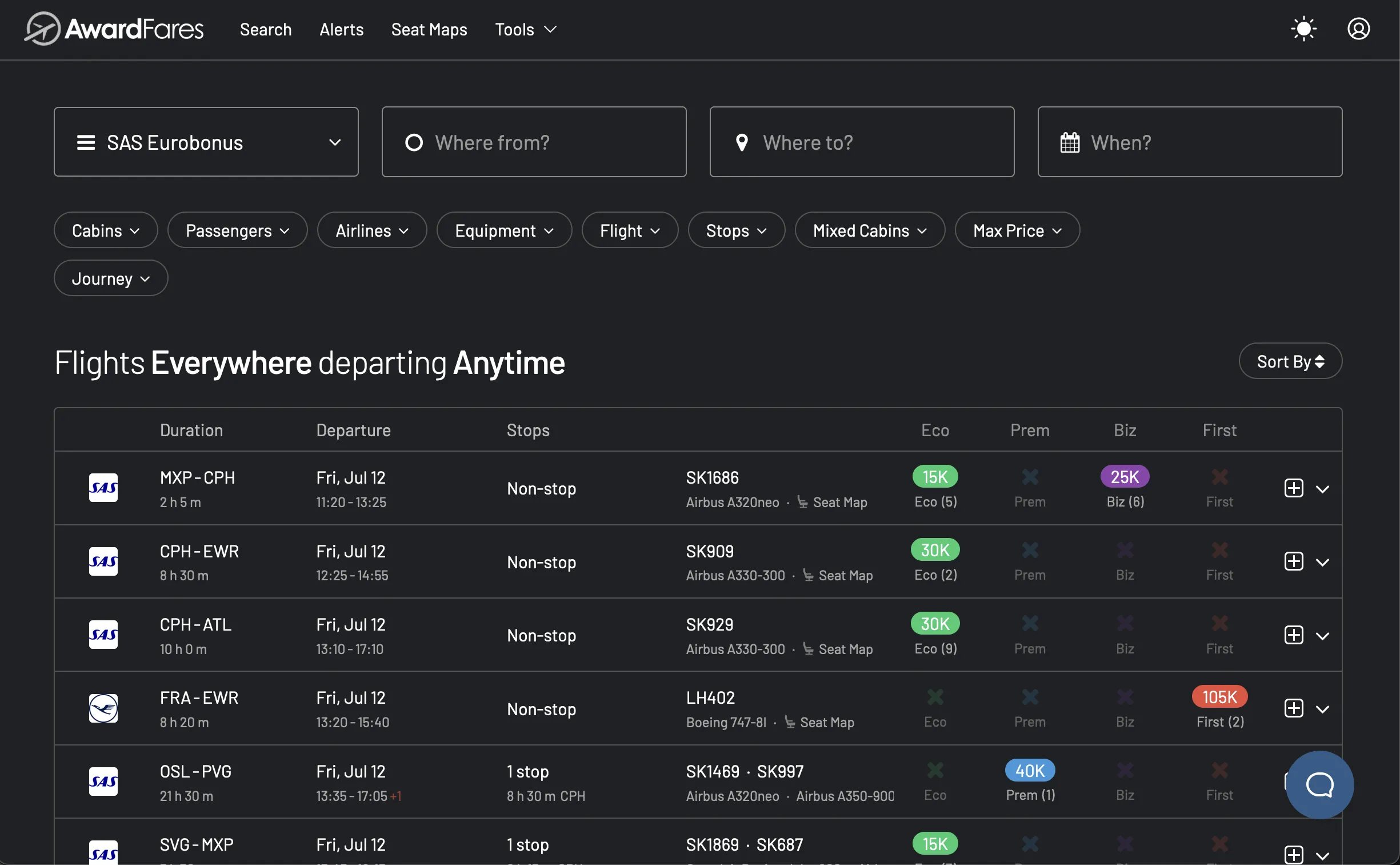 AwardFares Now Supports Dark Theme.