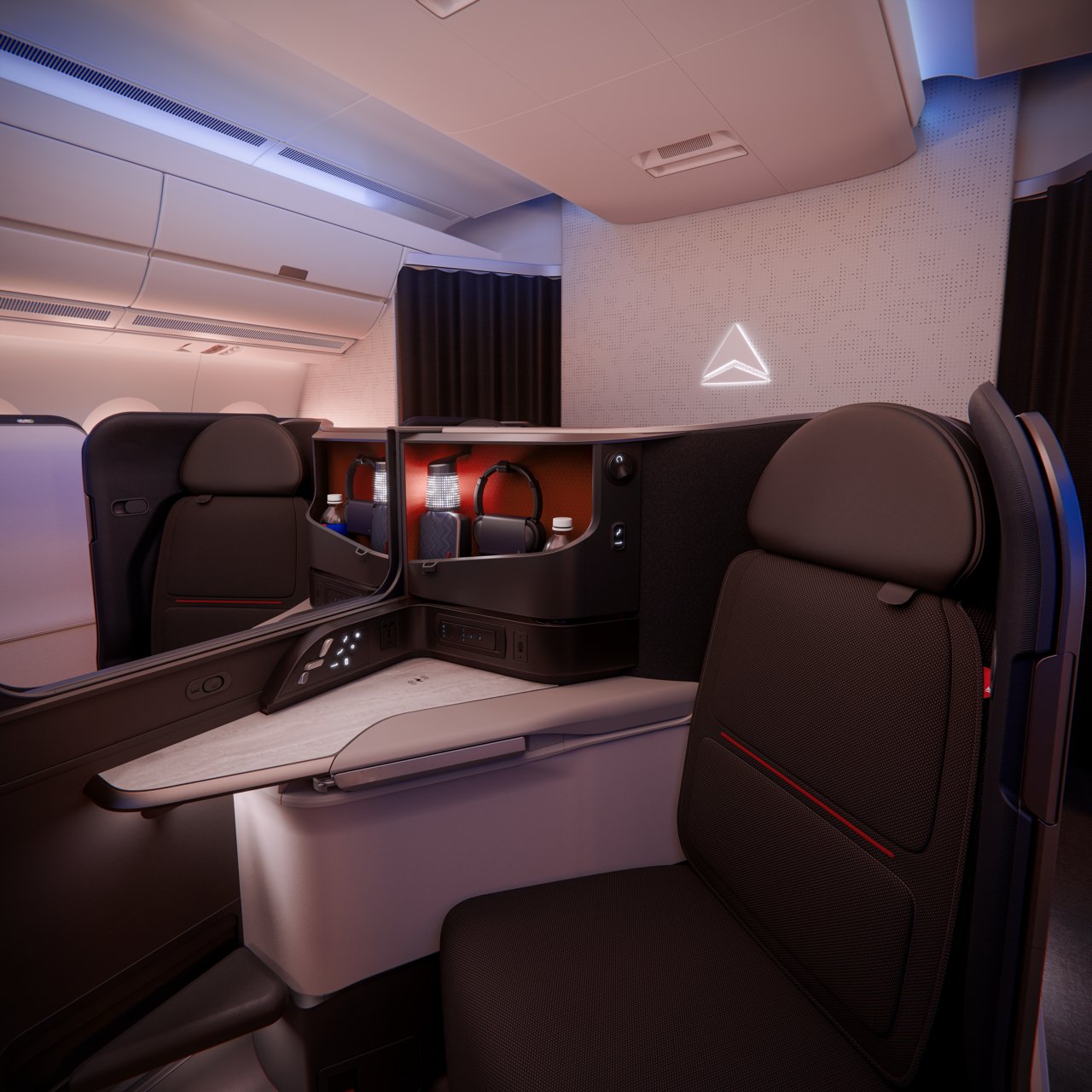 Delta One Suite cabin overview on the new Airbus A350-1000