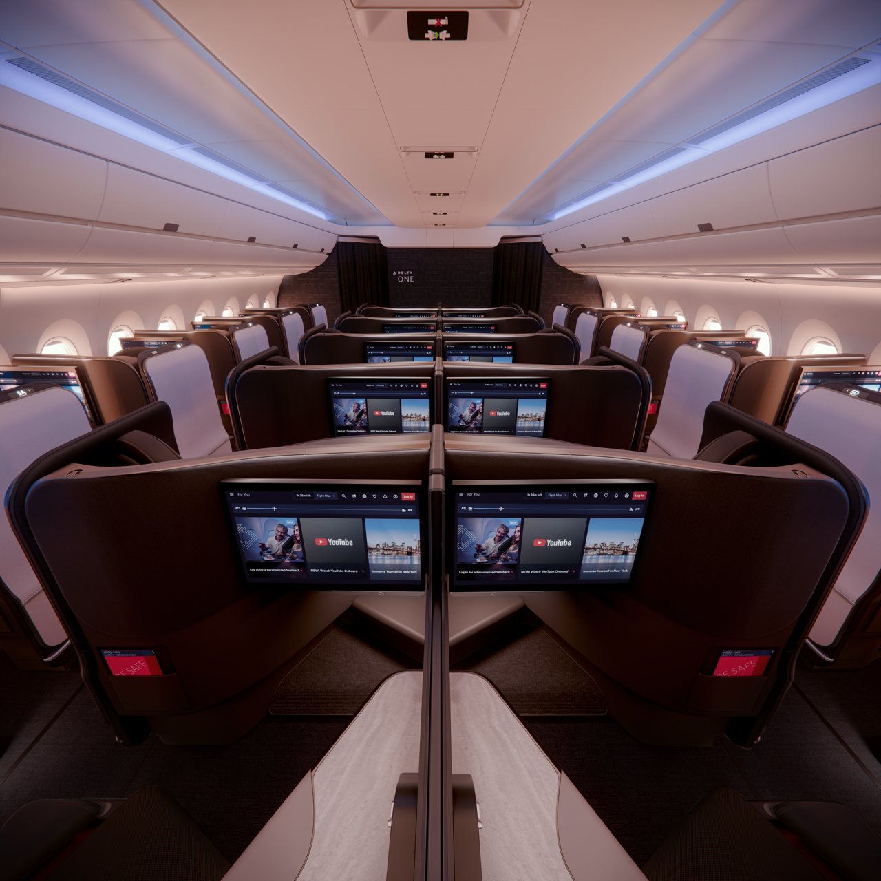 Delta One Suite cabin overview on the new Airbus A350-1000