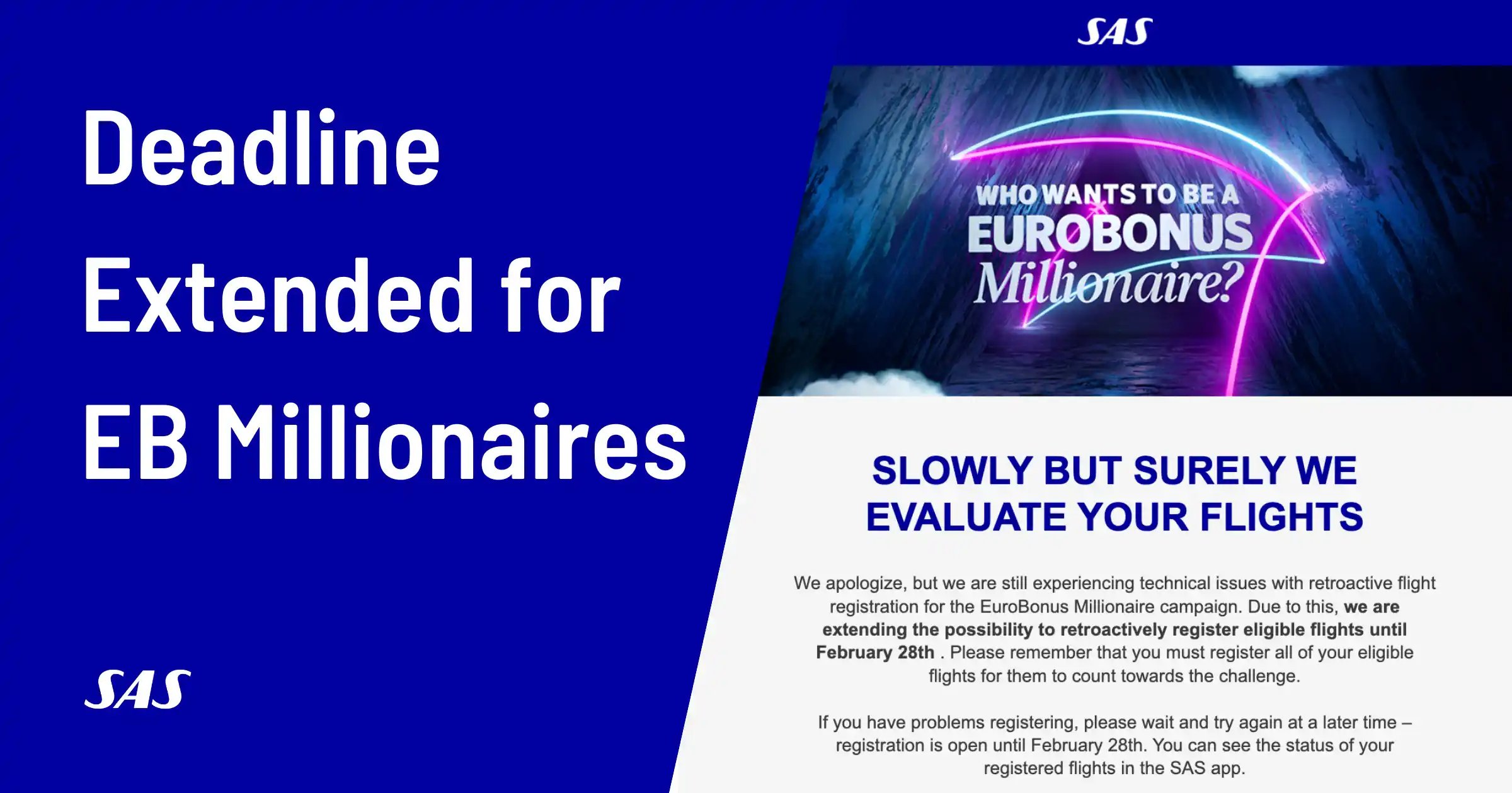 EuroBonus Millionaire Update: SAS Extends Deadline to February 28 Due to Technical Glitches