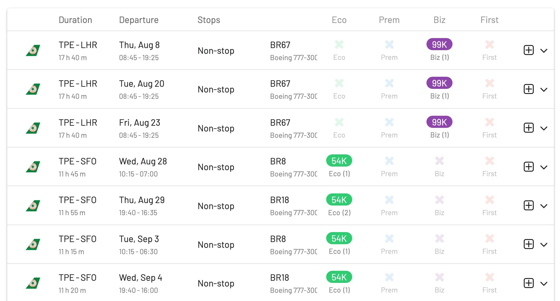 Book EVA Air Business Class using SAS EuroBonus Points.