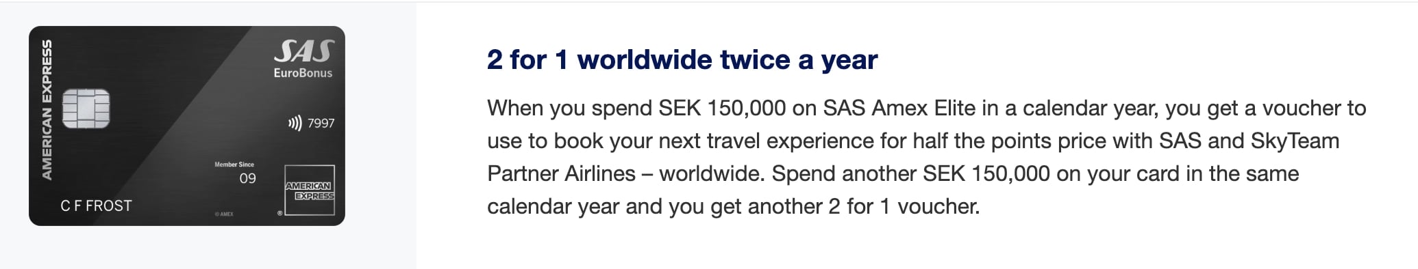 SAS EuroBonus Amex 2-for-1 voucher