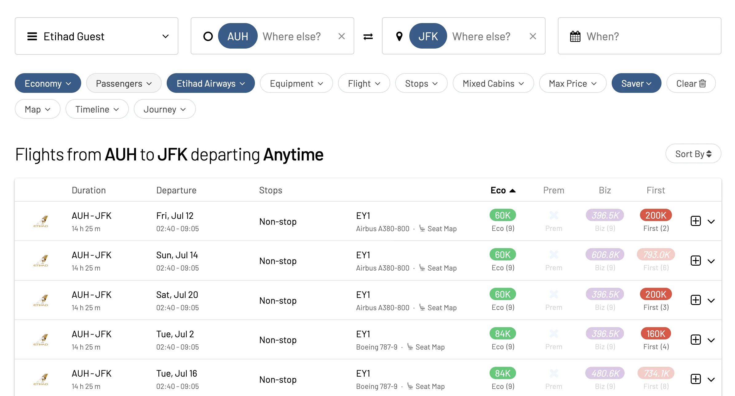 Find the best Etihad GuestSeats awards with AwardFares.