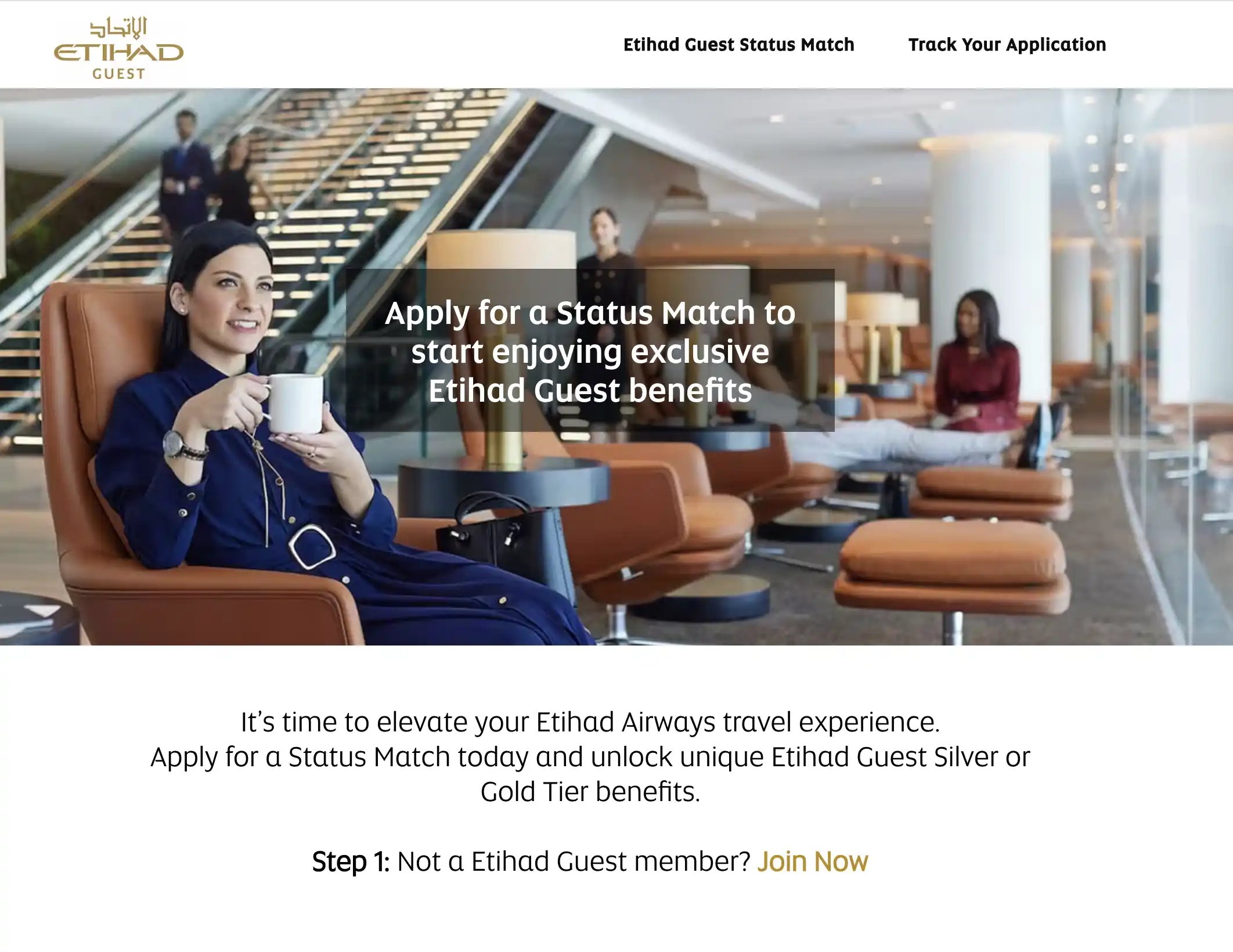 Etihad Guest Status Match application page