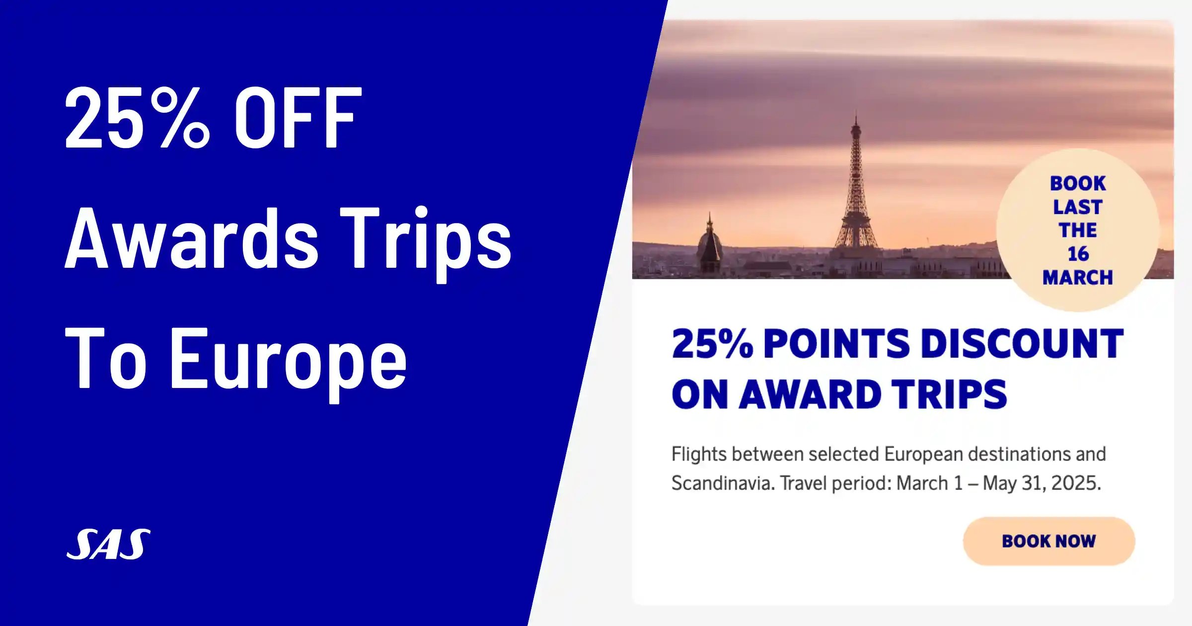 SAS Points Discount: 25% OFF Europe-Scandinavia Flights (Book by Mar 16)