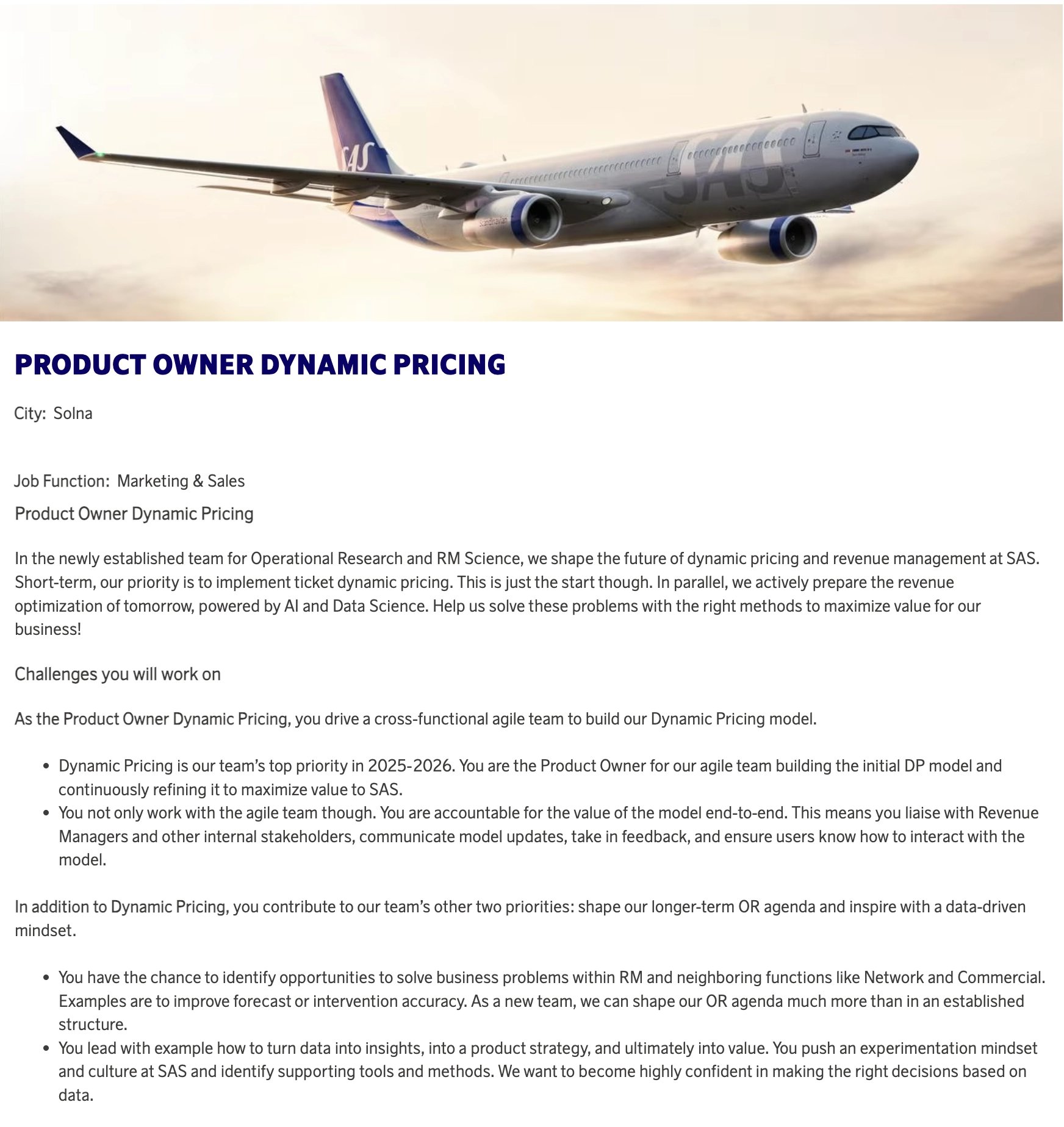 A recent SAS job listing for a Product Owner Dynamic Pricing. Is EuroBonus switching to Dynamic Pricing?