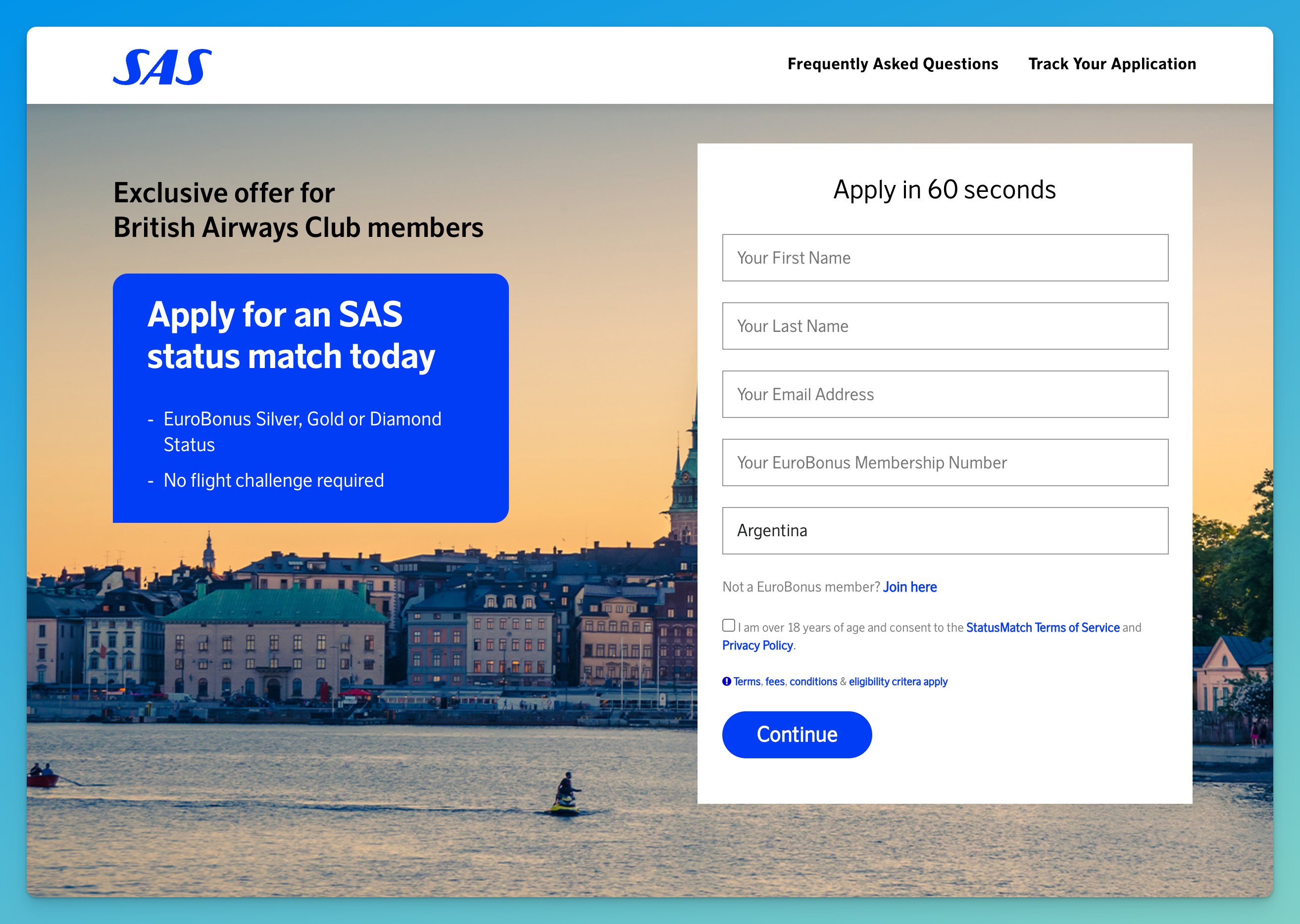 SAS EuroBonus Status Match for British Airways Club.