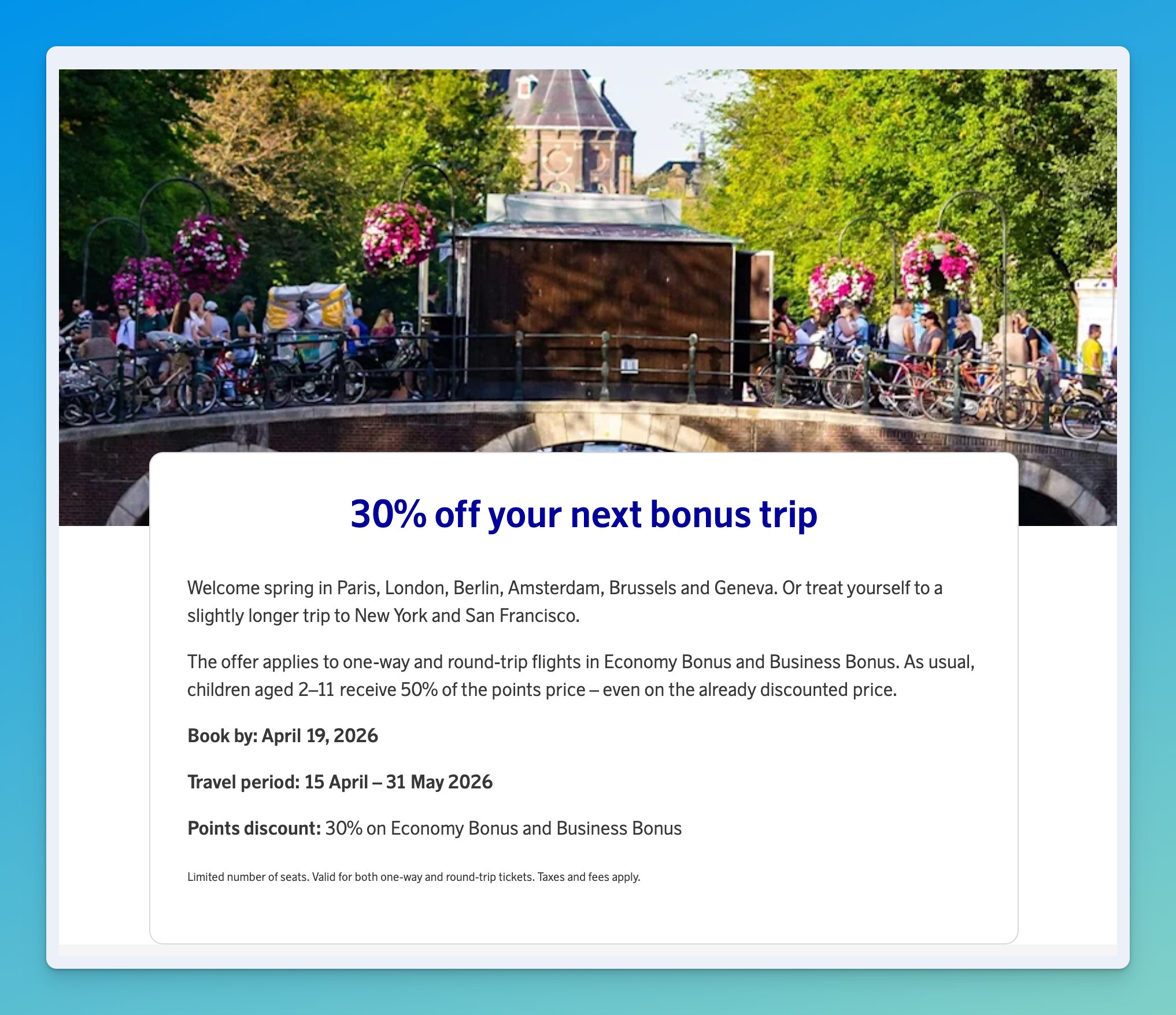 30% EuroBonus Points Discount on European Destinations