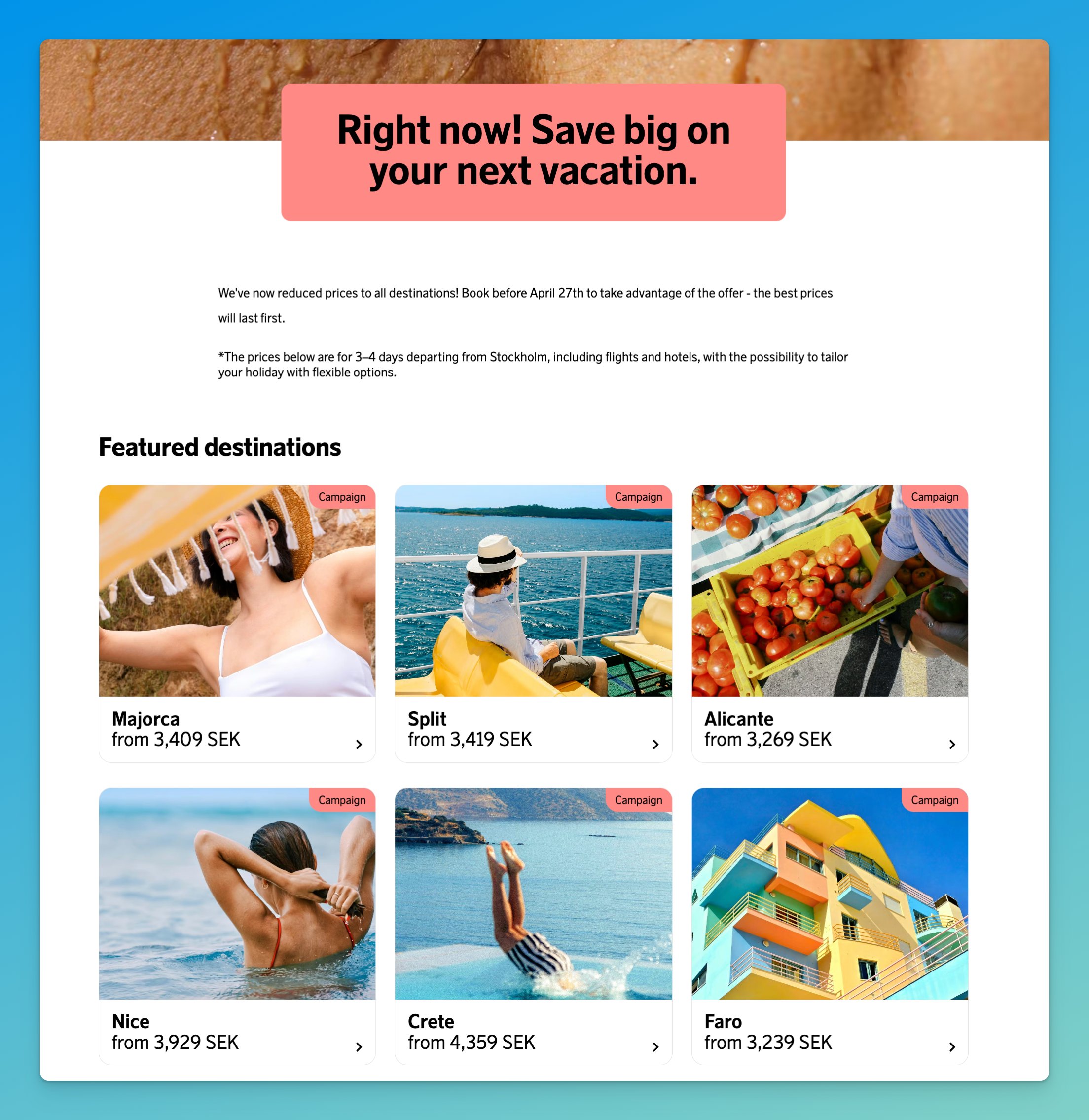 SAS Holidays Campaign Prices - Book by April 27